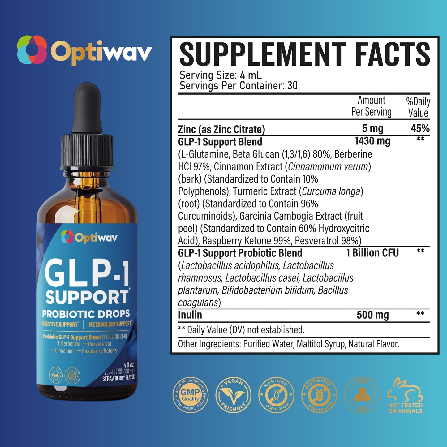 Optiwav GLP-1 Support Probiotic Supplement for Weight Loss Fat Burner Support Capsule, 4 Count