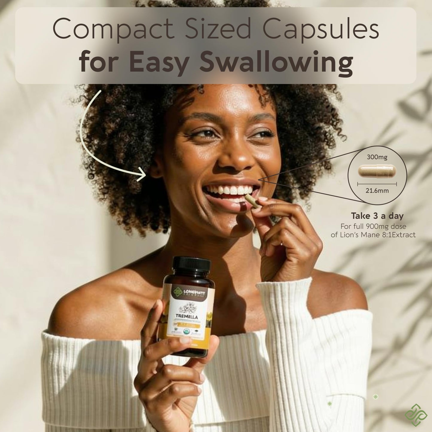 Longevity Botanicals Organic Tremella Mushroom Capsules, 120 Count