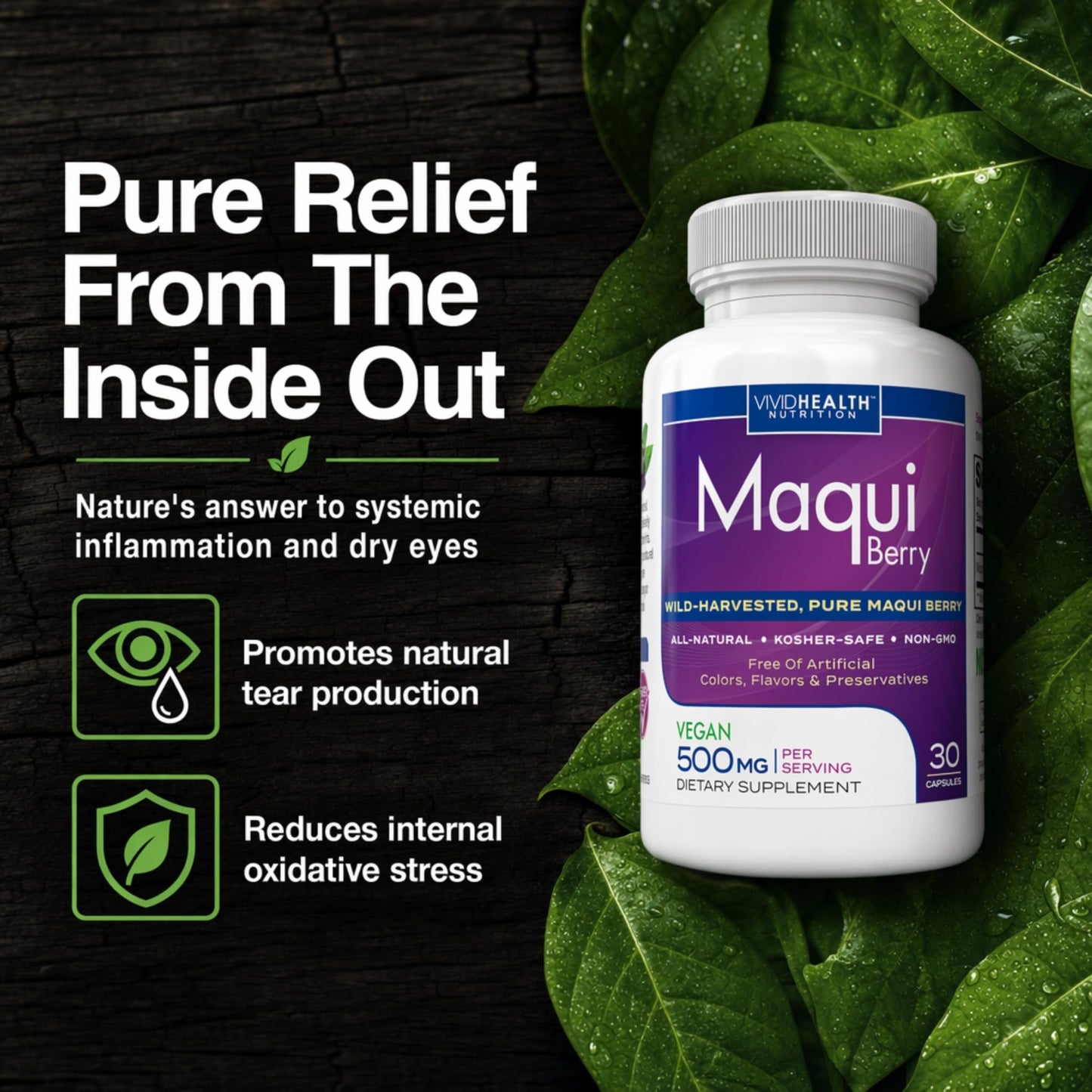 Vivid Health Nutrition Organic Maqui Berry Extract Capsules 30 Count