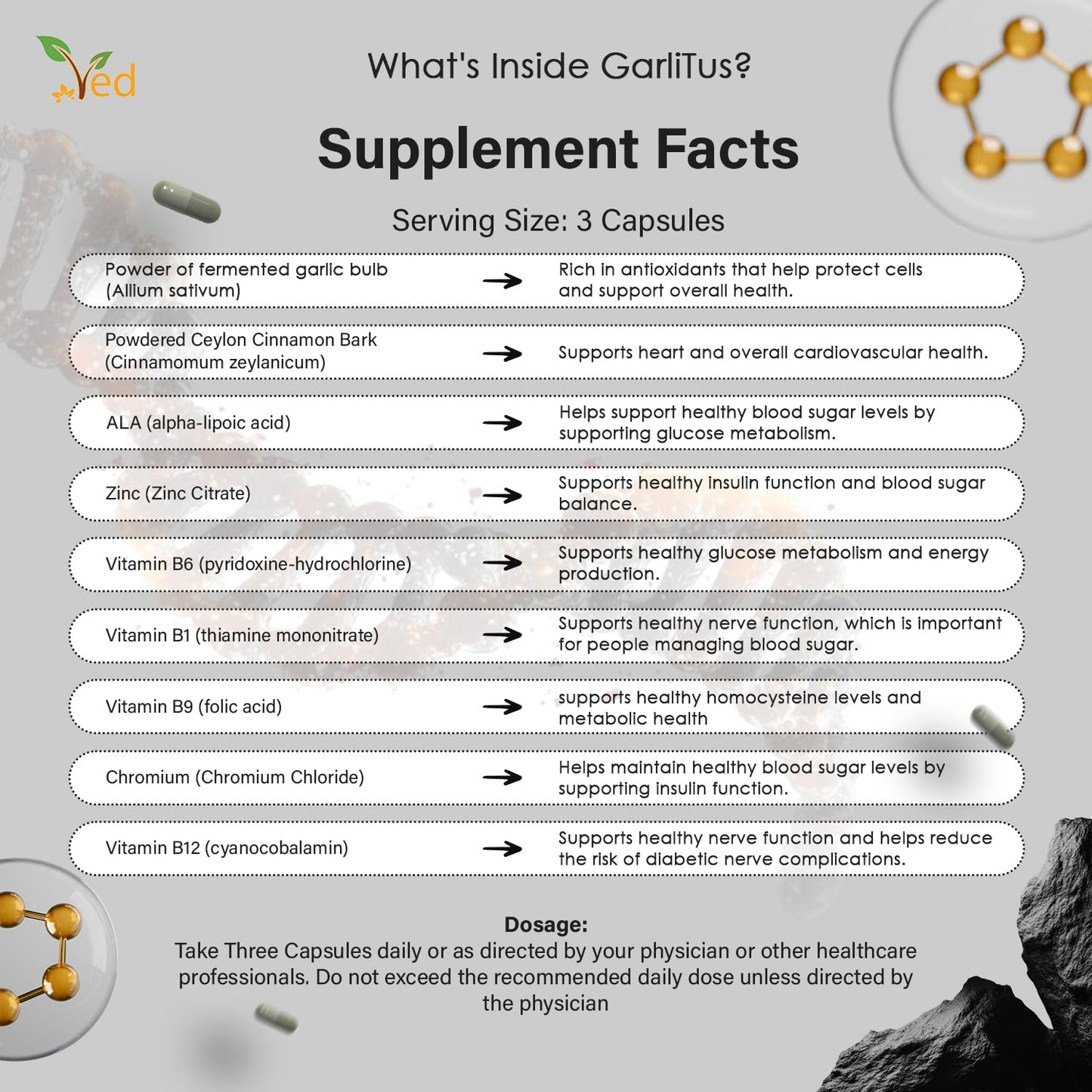 Ved GarliTus Fermented & Odorless Black Garlic Supplement, Capsule, 90 Count