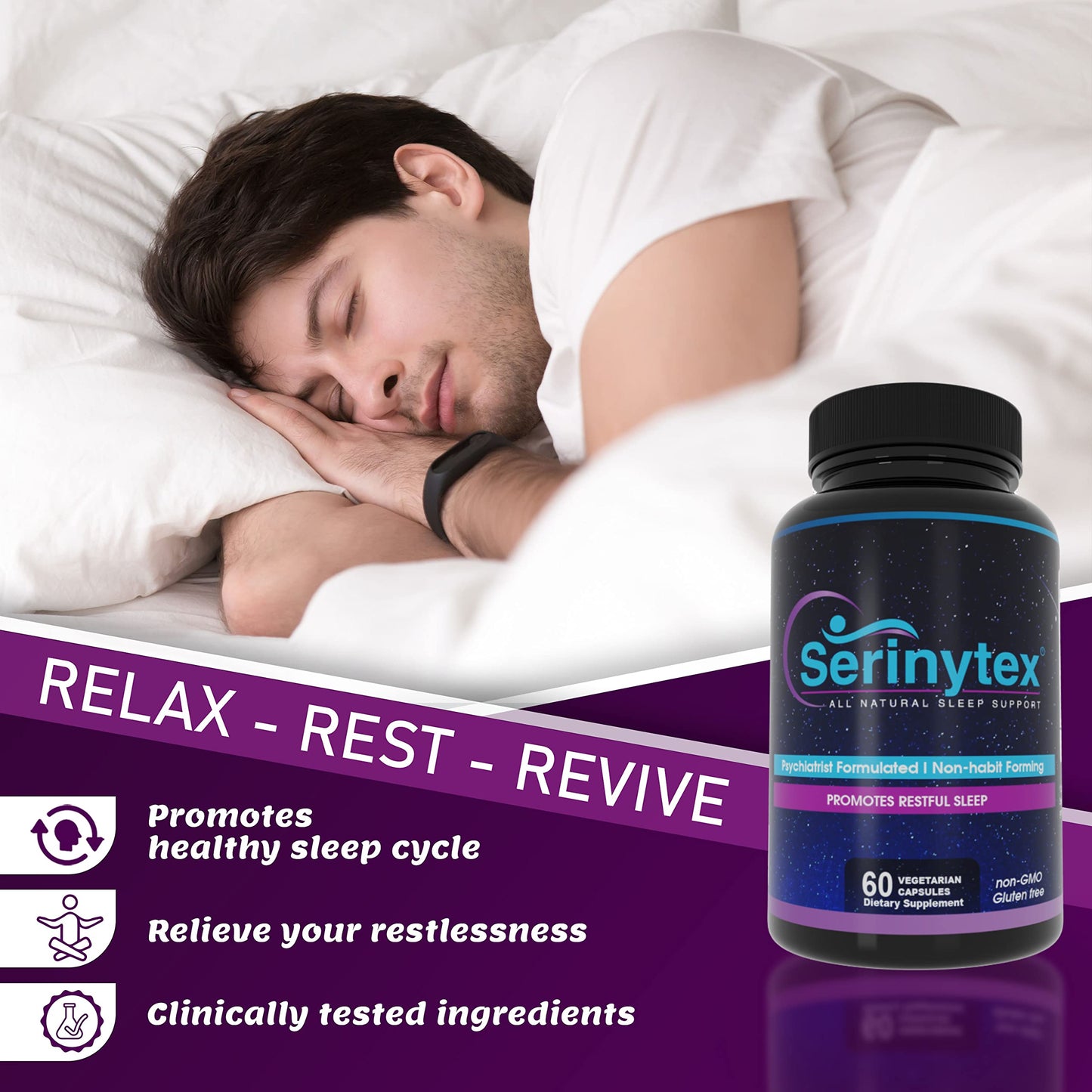 SERINYTEX Sleep Support for Adults with L-Theanine – Natural Sleep Support, Capsules, 60 Count