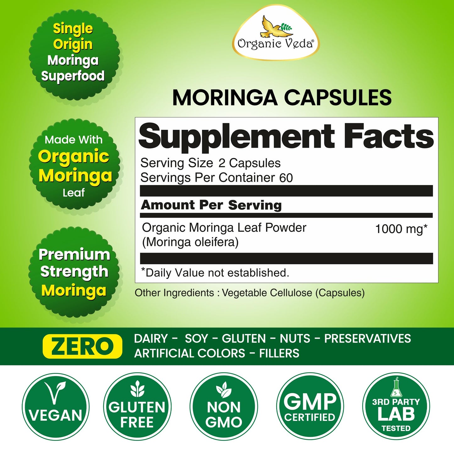 Organic Veda Moringa Capsule 1000mg, 120 Capsules