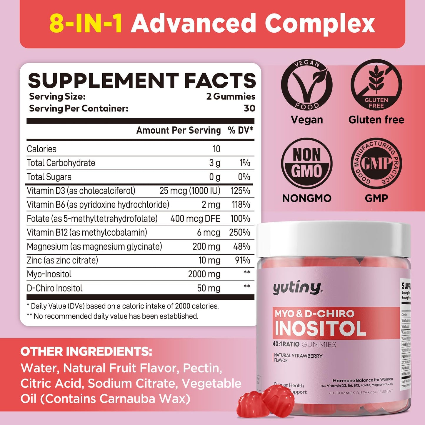 Yutiny Myo-Inositol & D-Chiro Inositol Gummies, 60 Count