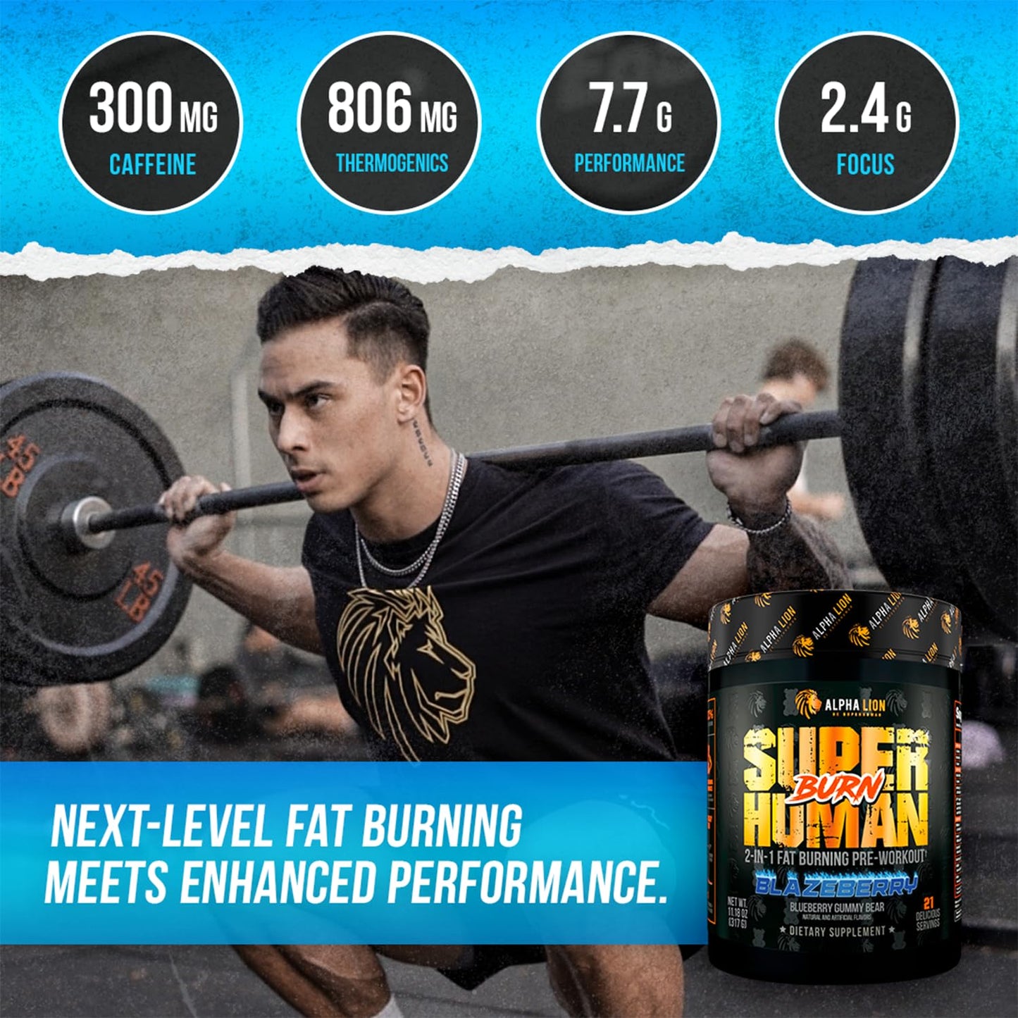 ALPHA LION Superhuman Burn – 2 in 1 Metabolism Booster Pre Workout and Thermogenic Fat Burner for Men – Appetite Suppressant and Weight Loss Supplement Powder, 10.96 Ounce