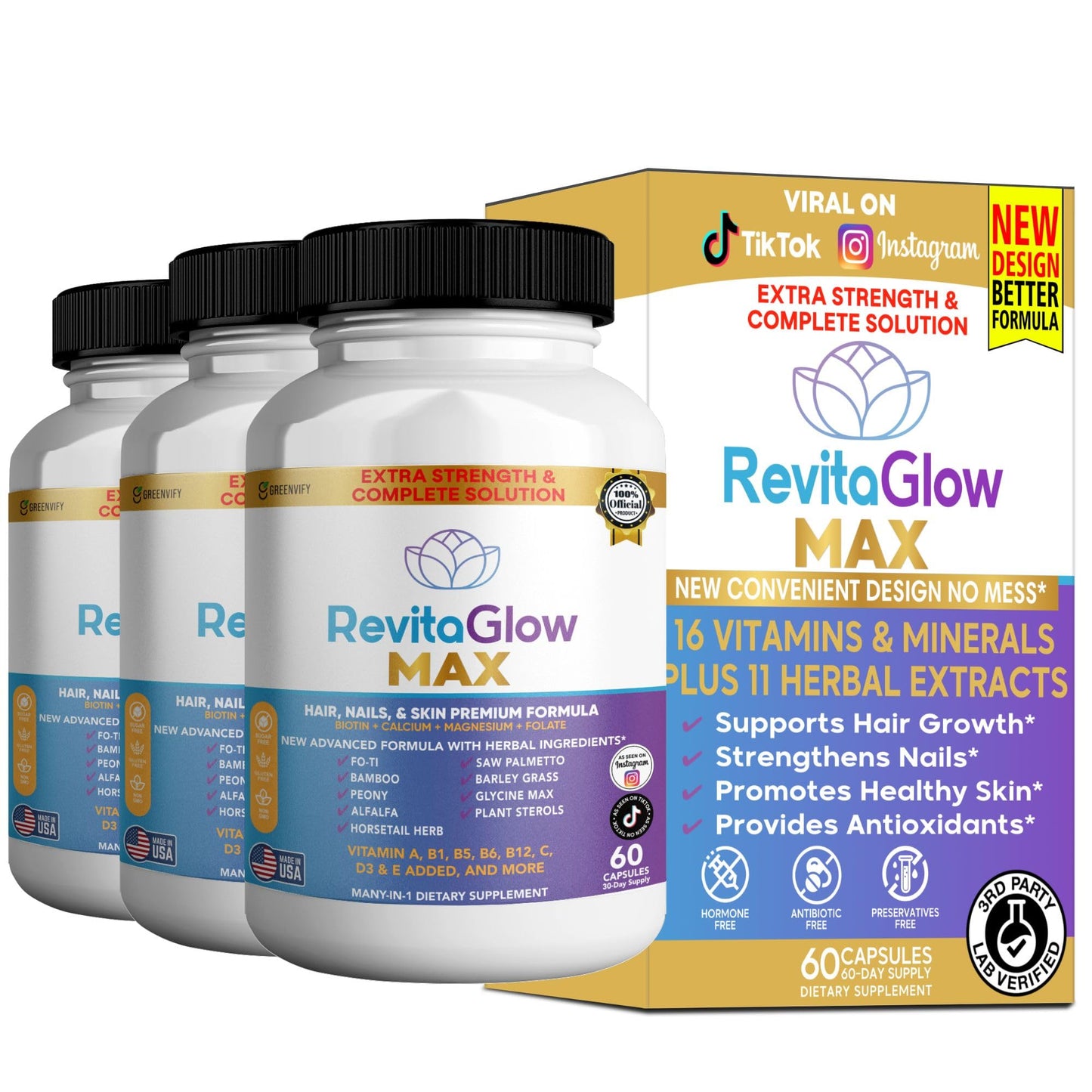 GREENVIFY RevitaGlow Max Hair, Nails & Skin Premium Formula 60 Capsules