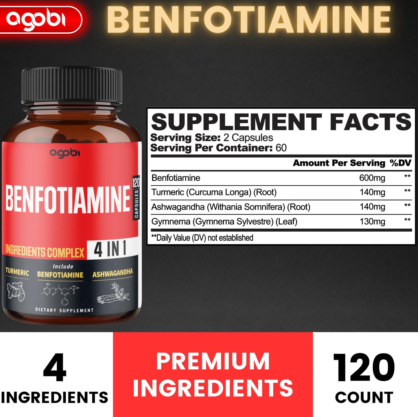 Agobi 4in1 Benfotiamine Supplement Capsule 120 Capsules