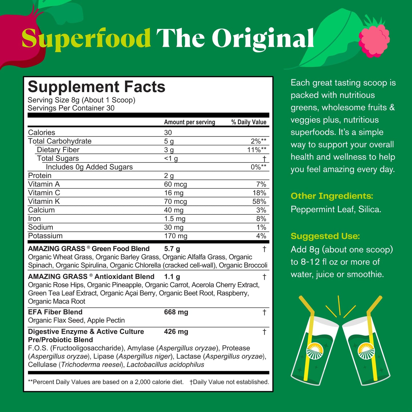Amazing Grass Greens Blend Superfood Greens Powder – 30 Servings (Pack of 2)