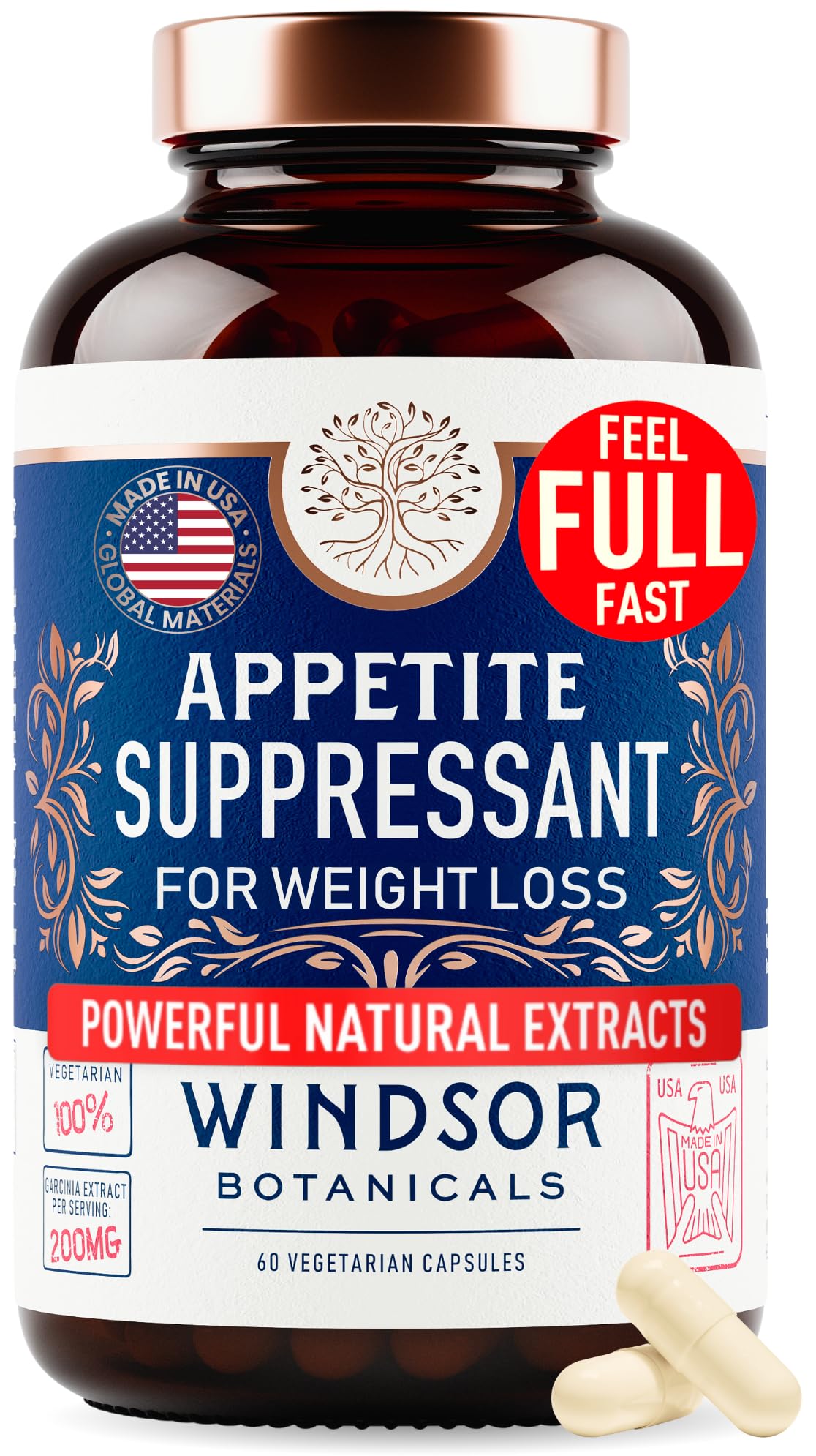 WINDSOR BOTANICALS Appetite Suppressant for Weight Loss Capsules, 60 Count