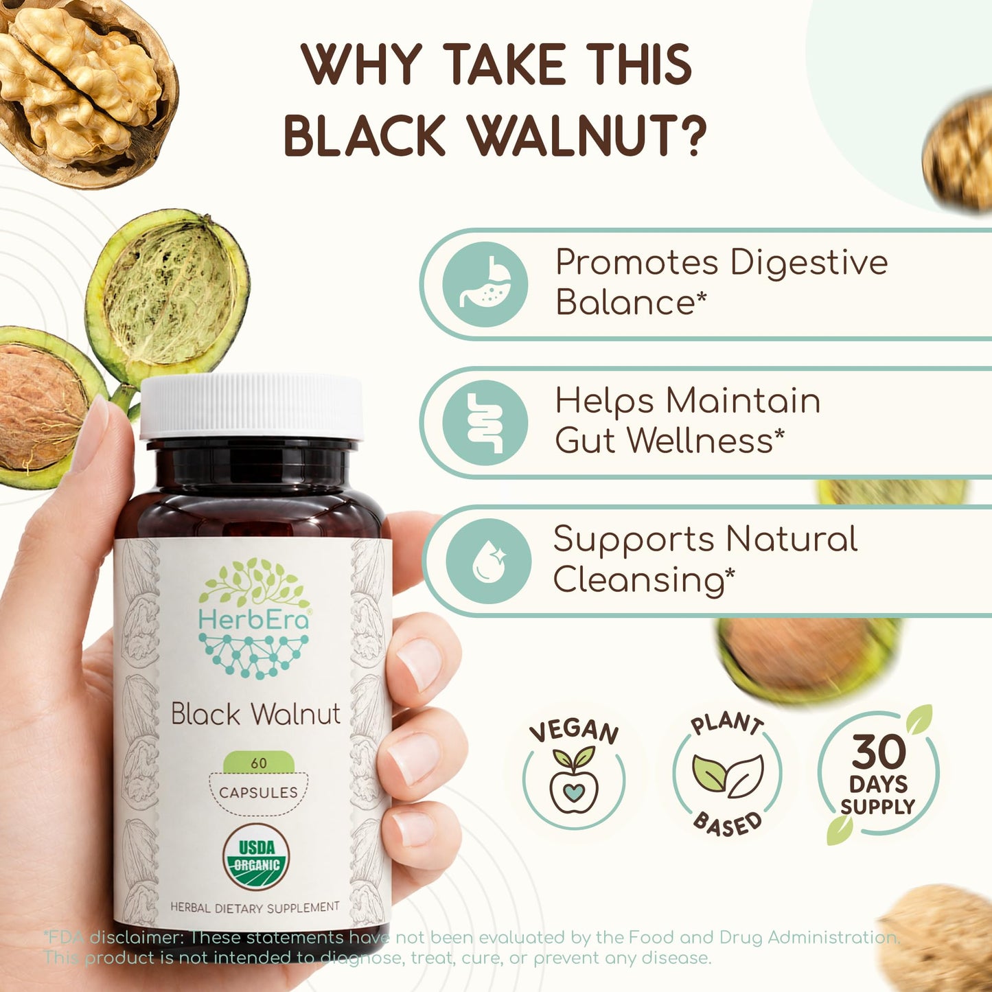 HerbEra Black Walnut 500 mg Capsules, 60 Count