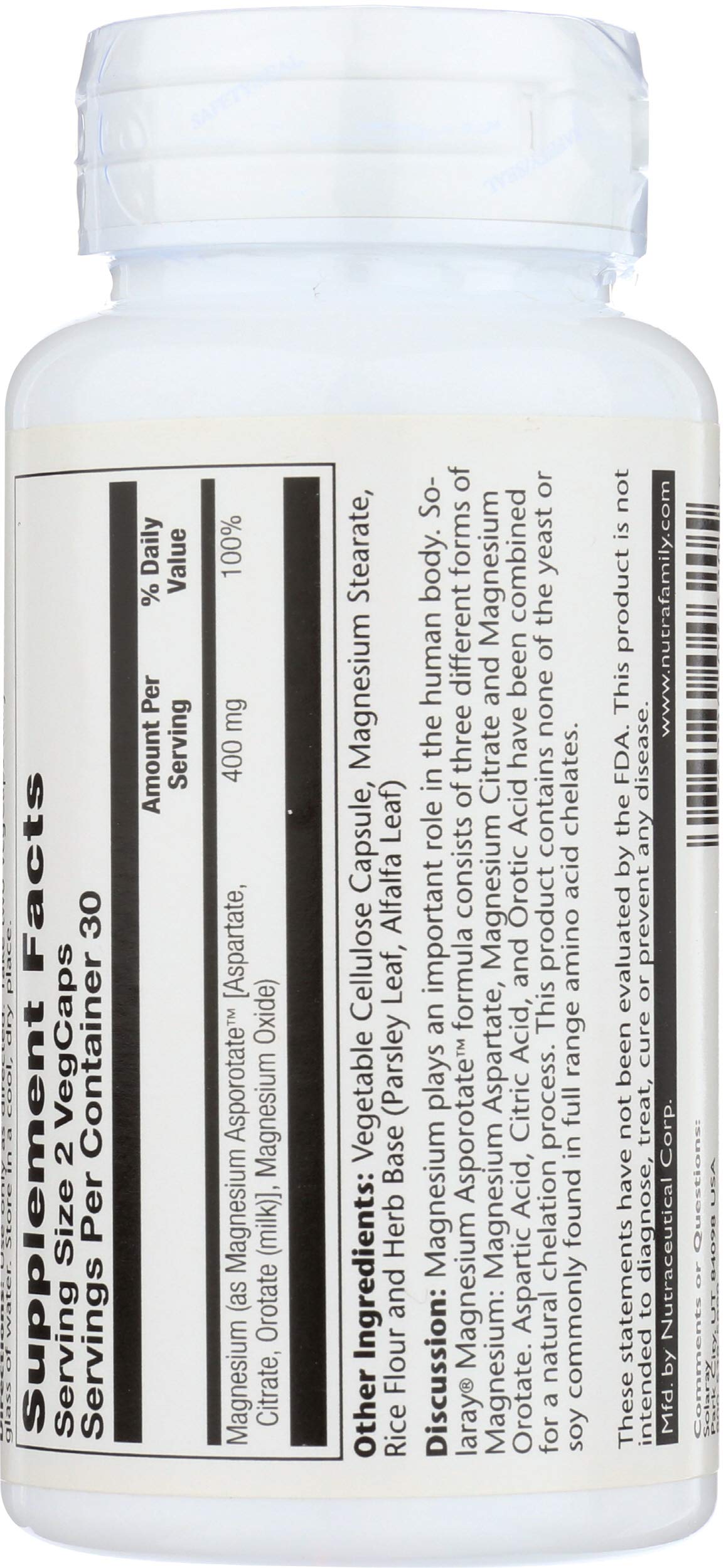 Solaray Magnesium Asporotate 400mg Vegetarian Capsules, 60 Count