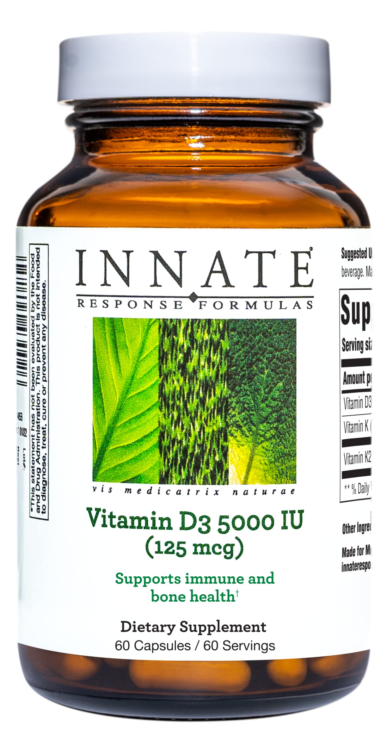 Innate Response Formulas Vitamin D3 5000 IU (125 mcg) - Supplement That Supports Immune and Bone Health - Blend of Vitamins D3, K1, and K2 - Vegetarian Capsules, 60 Count