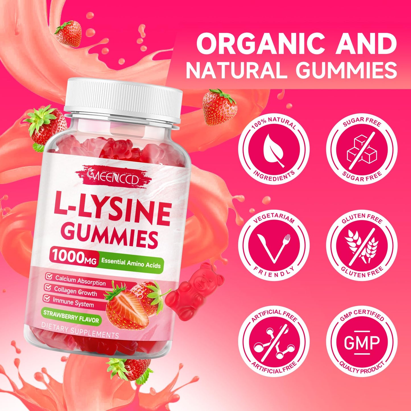 MEENCCD L-Lysine 1000mg Gummies, 60 Count