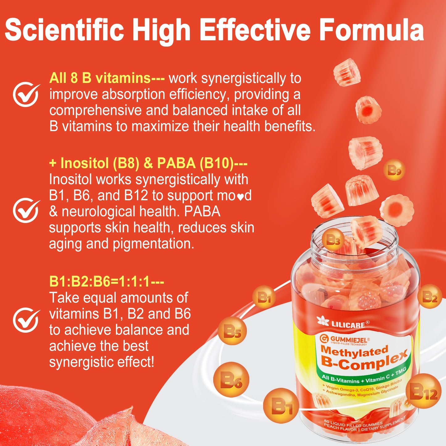 LILICARE Liposomal L-Theanine Gummies & Super Methylated Vitamin B Complex Gummies, 180 Gummies