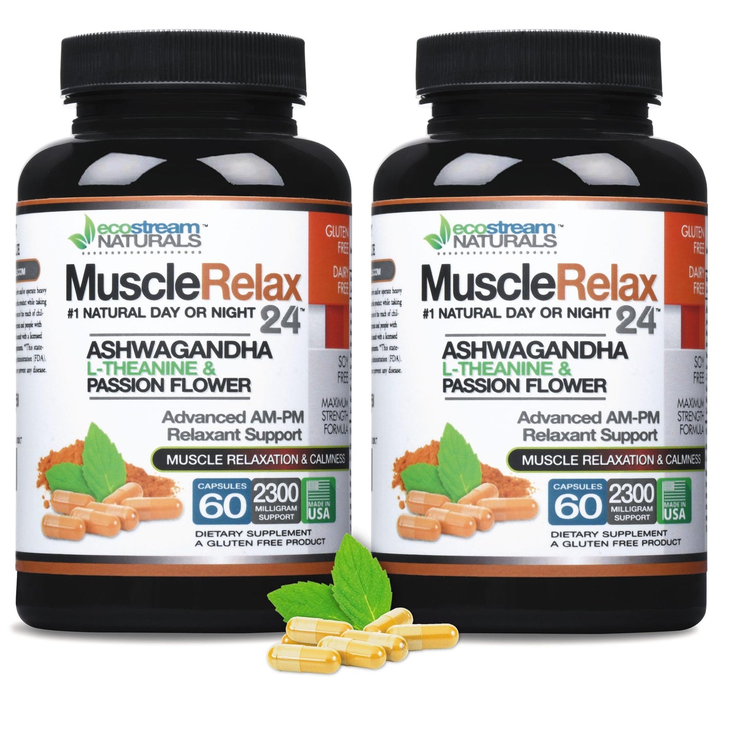 ecostream Naturals All Natural Relaxant Muscle Relax 24/7 - Large 2,300 Milligram Day/Night Use, 120 Capsules