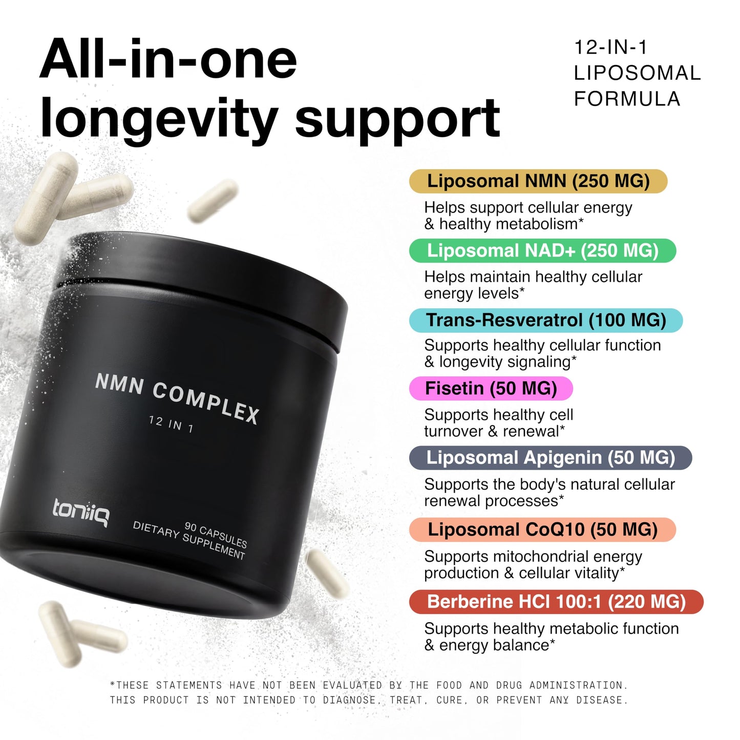 Toniiq NMN 12-in-1 Complex Capsules 90 Count