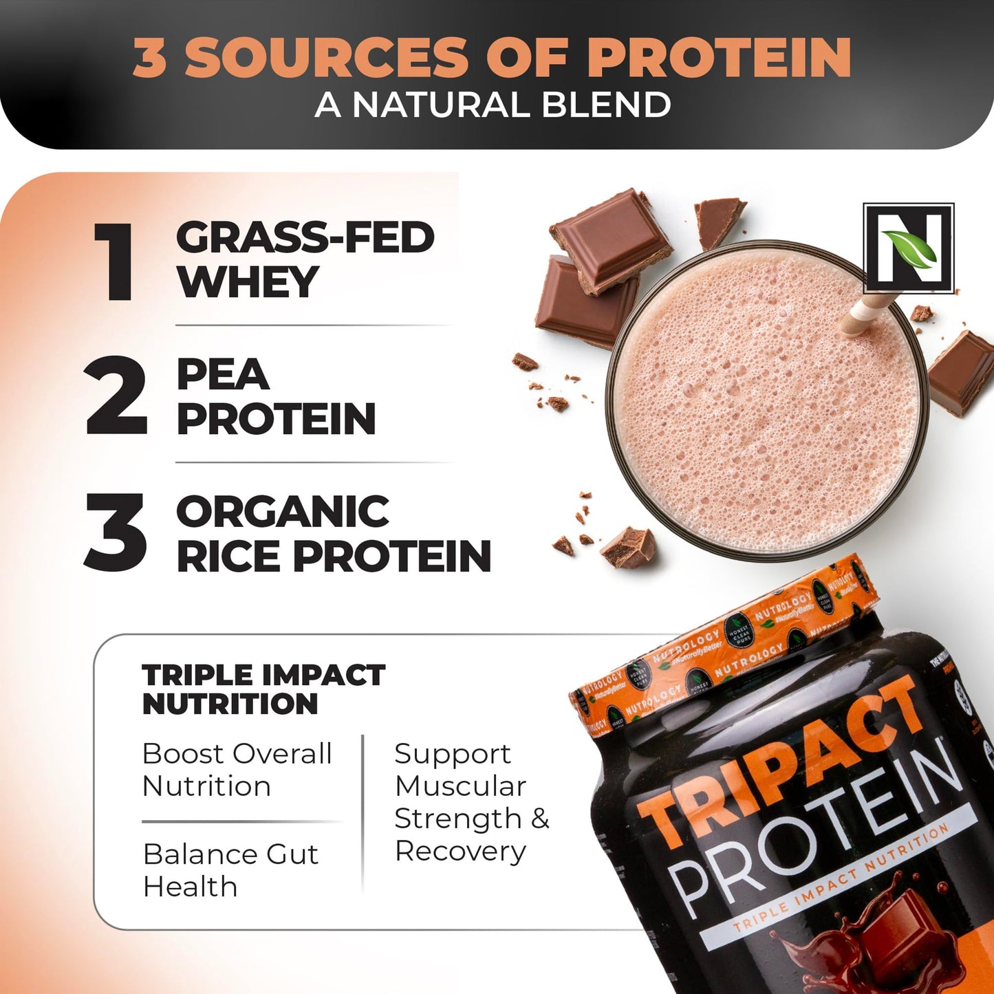 Nutrology TRIPACT Protein Powder Creamy Chocolate Flavor, 24 Servings