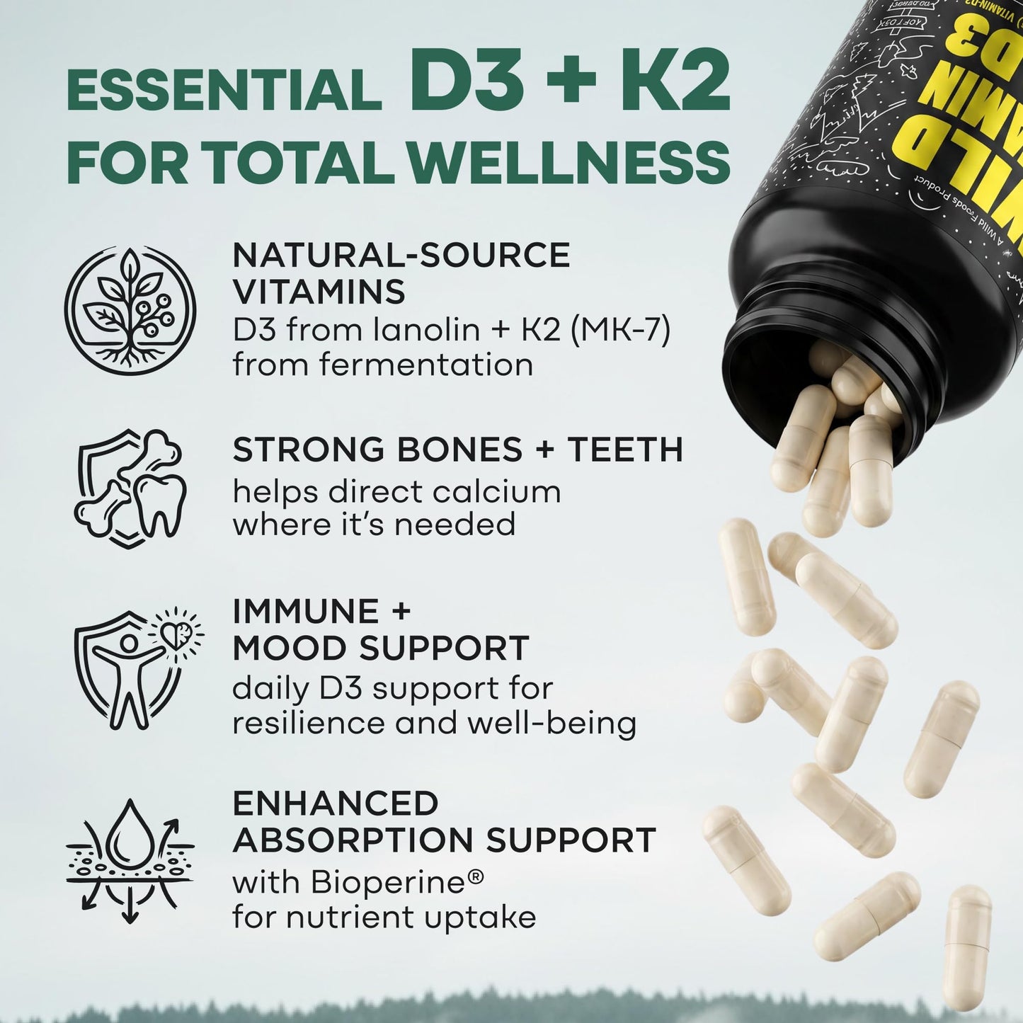 Wild Foods Vitamin D3 + K2 5000iu Capsule, 60 Capsules