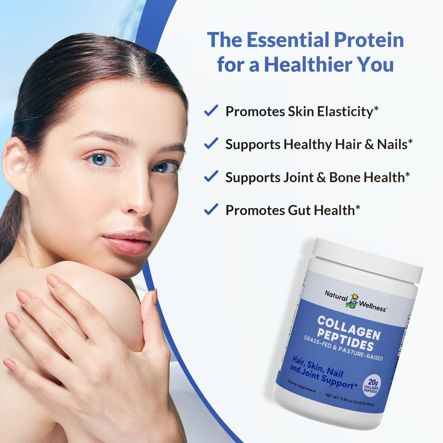 Natural Wellness Collagen Peptides (Type I & III) – Hydrolyzed Bovine Collagen for Hair, Skin, Nails, Joints & Bones – Powder, 19.76 oz