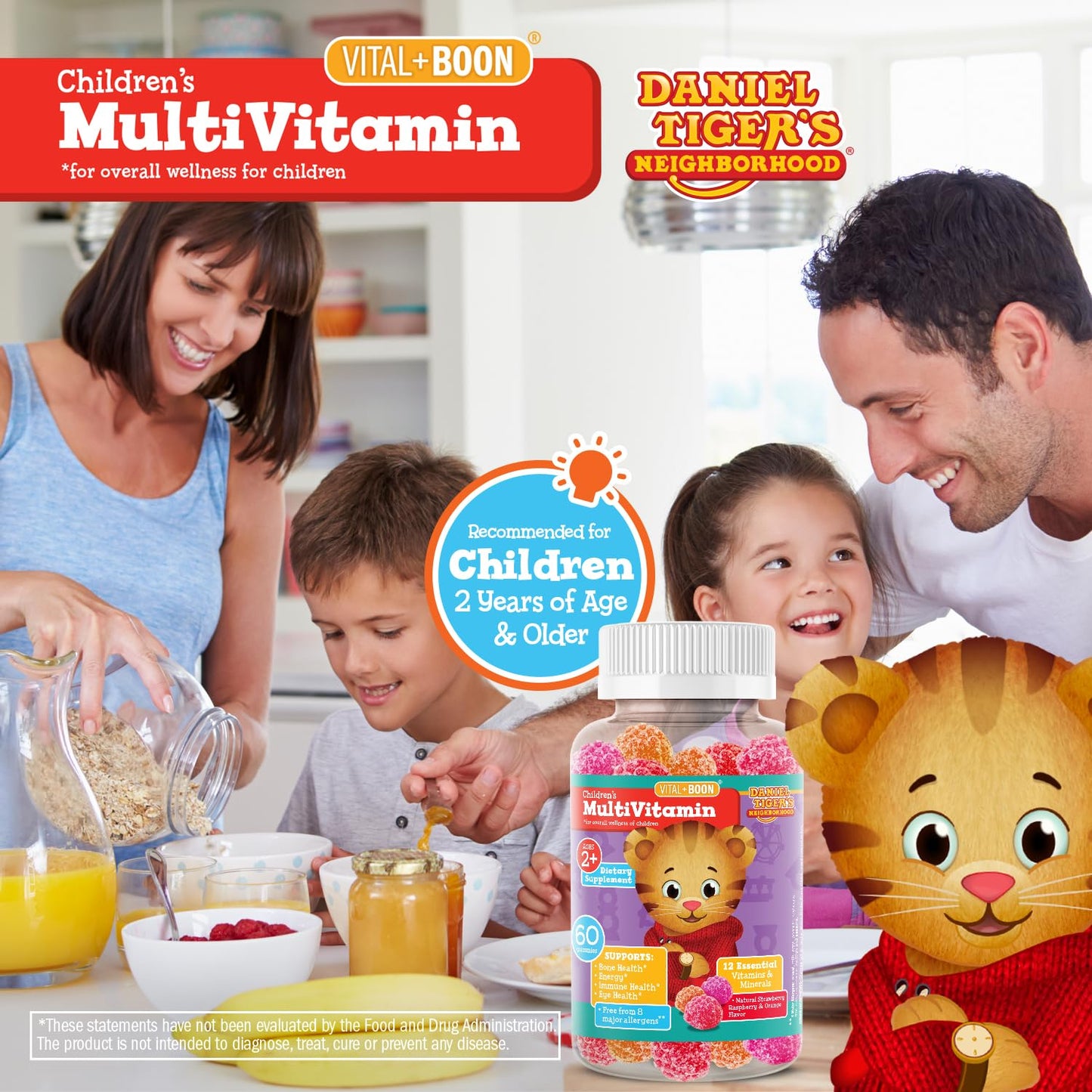 Vital+Boon Daniel Tiger Kids Multivitamin Gummies, 60 Gummies