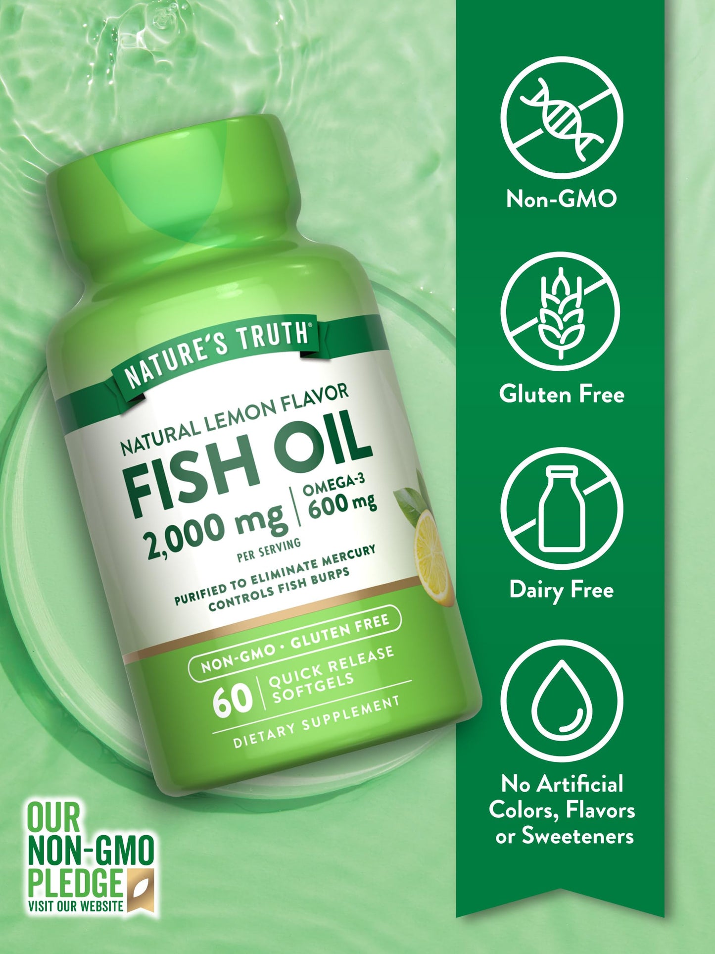 Nature's Truth Fish Oil Omega 3 Supplement 2000mg Softgels 60 Count