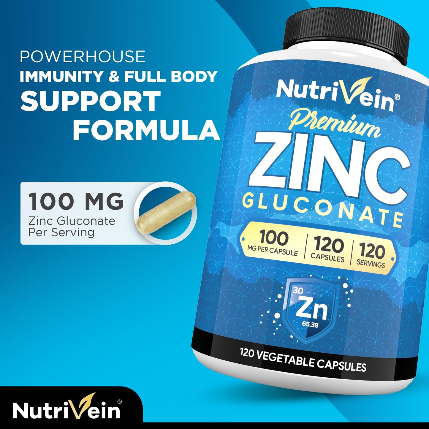 Nutrivein Zinc Gluconate 100mg Capsule, 120 Capsules