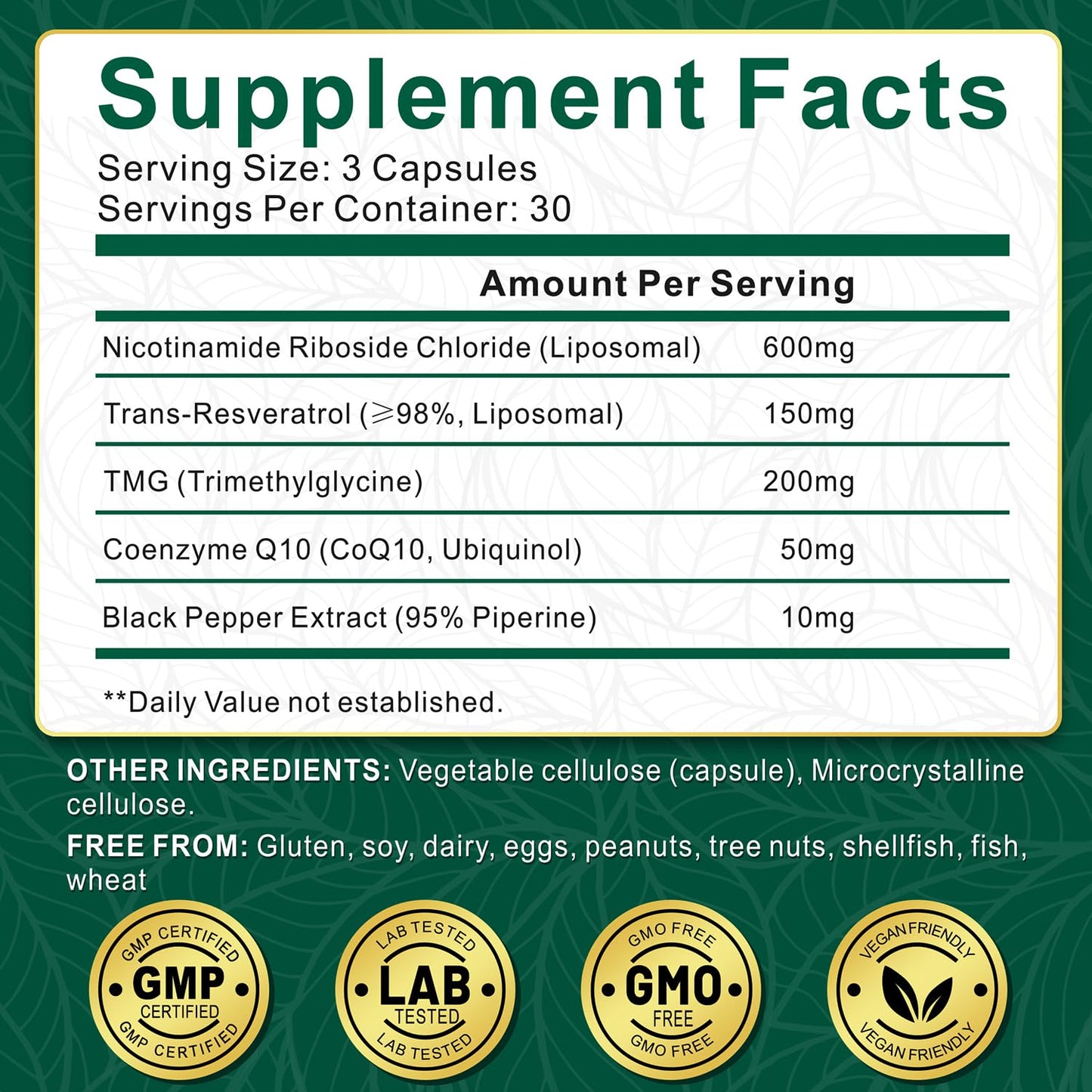 NBOOCUP NAD Supplement 1010mg Nicotinamide Riboside Chloride Complex Liposomal NR with Resveratrol, Capsules, 90 Count