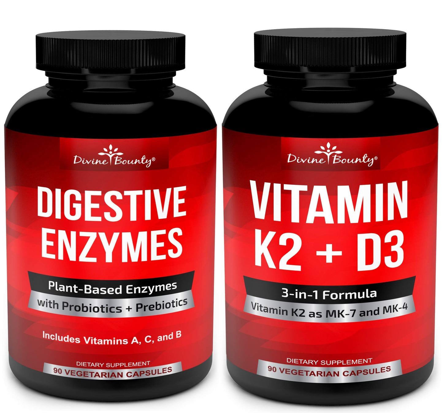 Divine Bounty Digestive Enzymes with Probiotics & Vitamin K2 and D3 Bundle, 2 Capsules