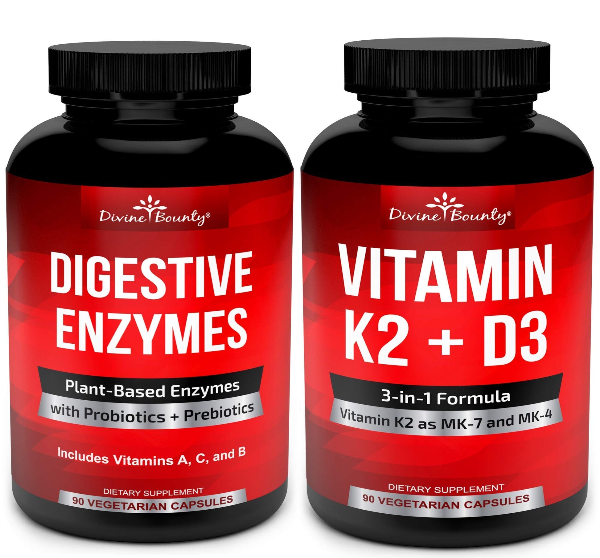 Divine Bounty Digestive Enzymes with Probiotics & Vitamin K2 and D3 Bundle, 2 Capsules