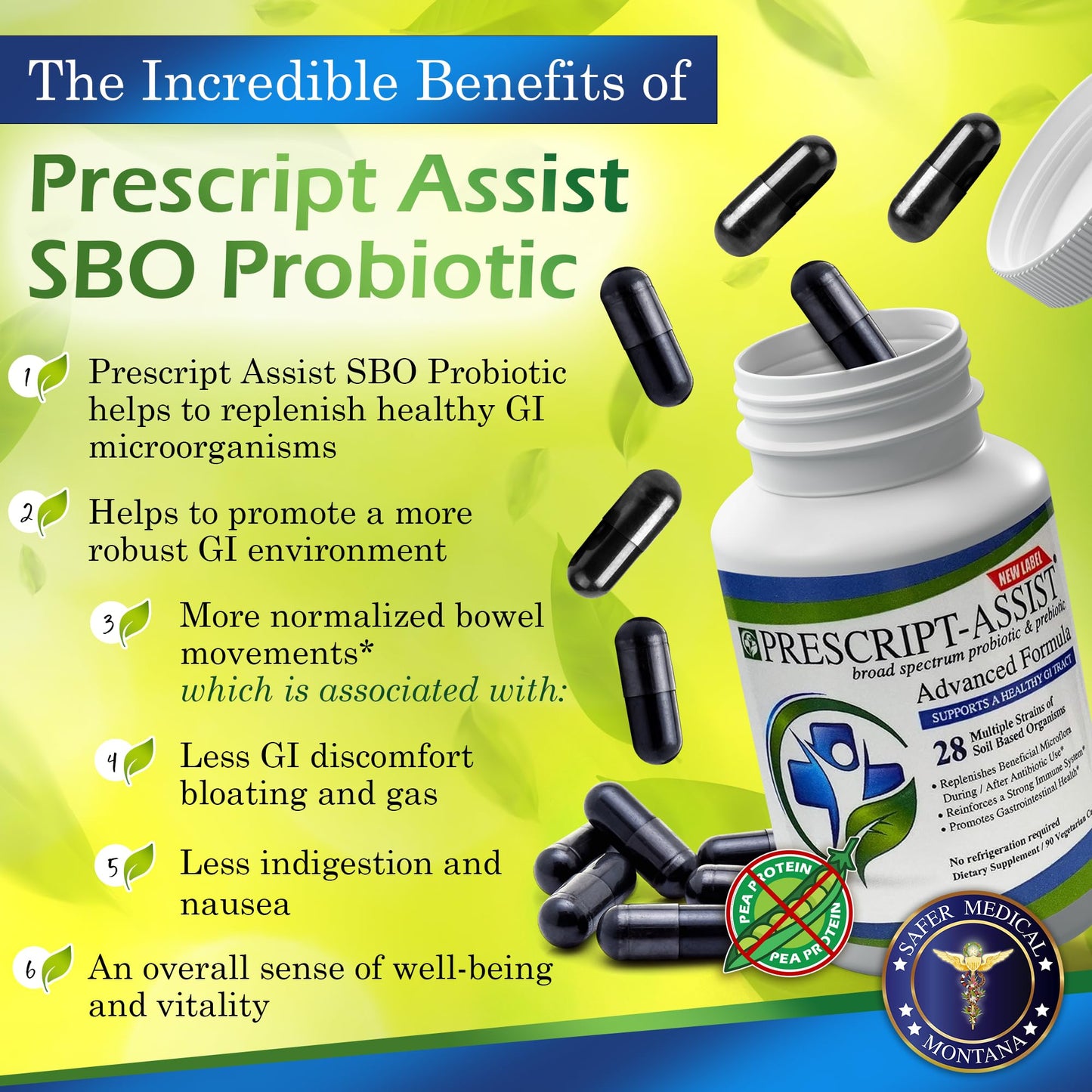 Prescript-Assist Prebiotics & Probiotics for Digestive & Immune Health with No Pea Protein for Quick Absorption - Advanced Plant-Based, Vegan, 90 Capsules