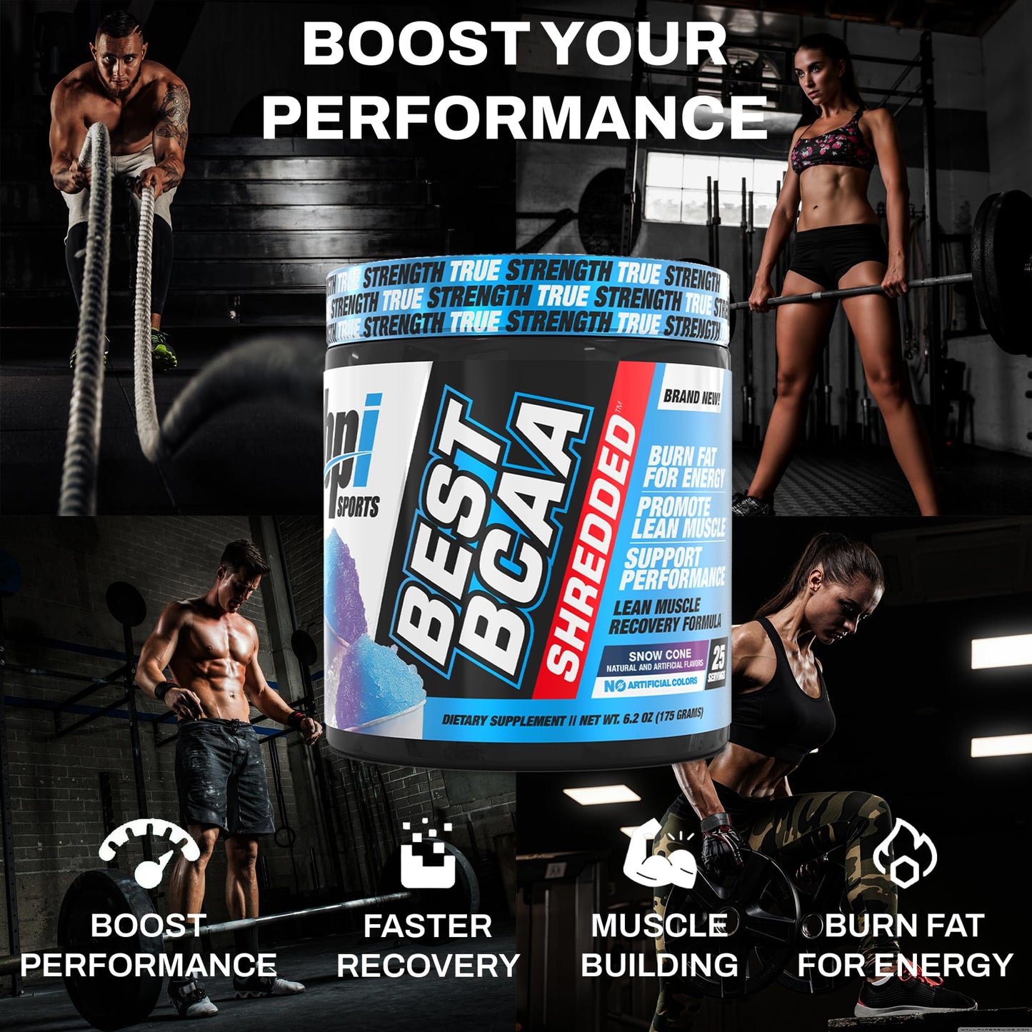 BPI Sports Best BCAA Shredded - Caffeine Free Thermogenic Recovery Drink, Lean Muscle Building BCAA Powder For Women and Men, Preworkout BCAAs Amino Acids Drink- Snow Cone, 7.3 Ounce