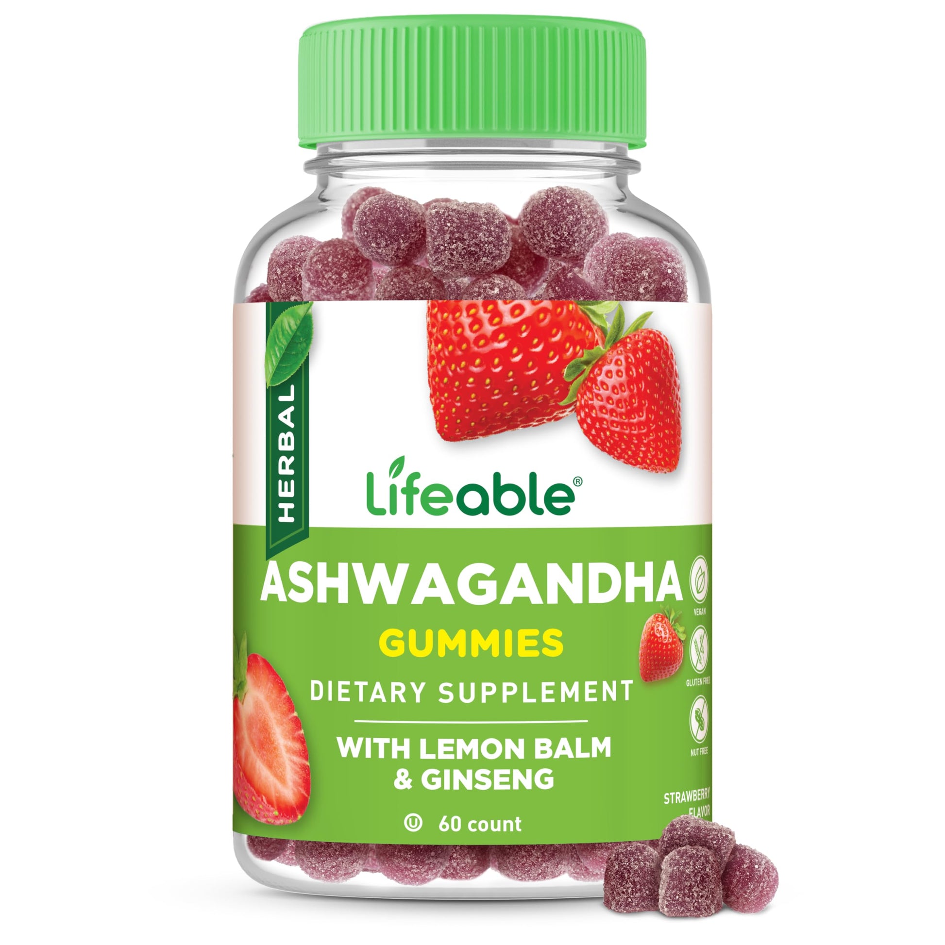 Lifeable Ashwagandha Gummies with Lemon Balm & Ginseng, 60 Count