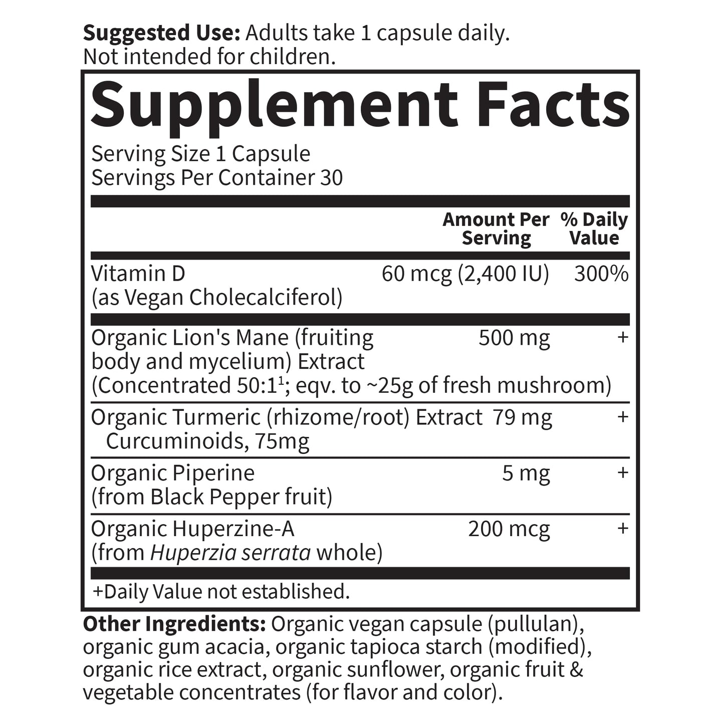 Garden of Life Brain Health Supplement with Organic Lion’s Mane & Turmeric Capsule, 30 Count