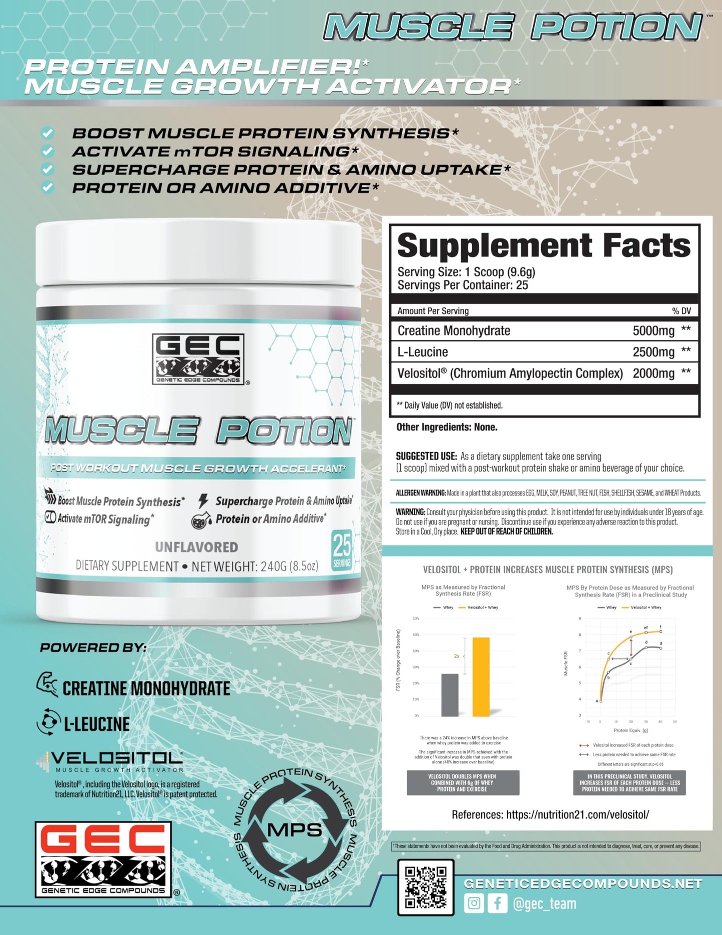 Genetic Edge Compounds GEC Muscle Potion Creatine Monohydrate Powder, 8.5 Ounce