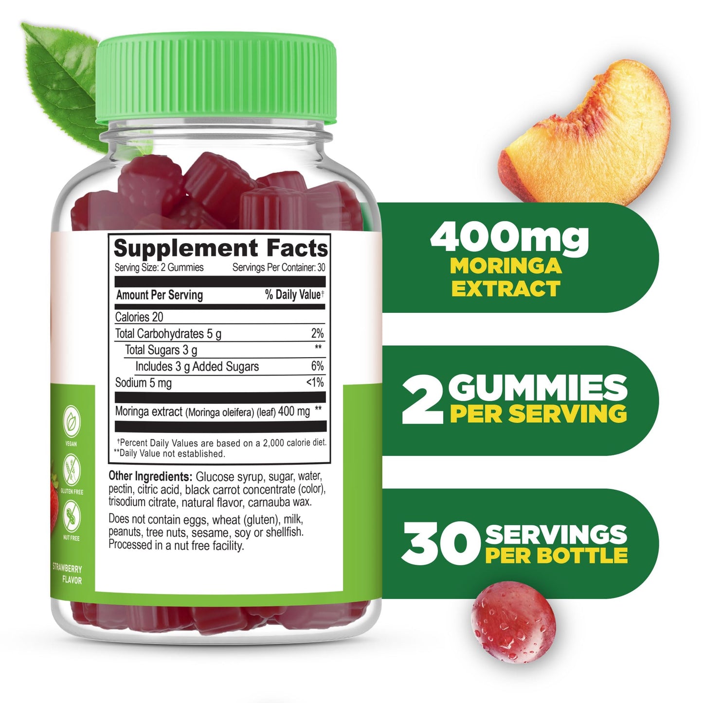 Lifeable Moringa Gummies 400 mg Moringa Extract, 60 Gummies