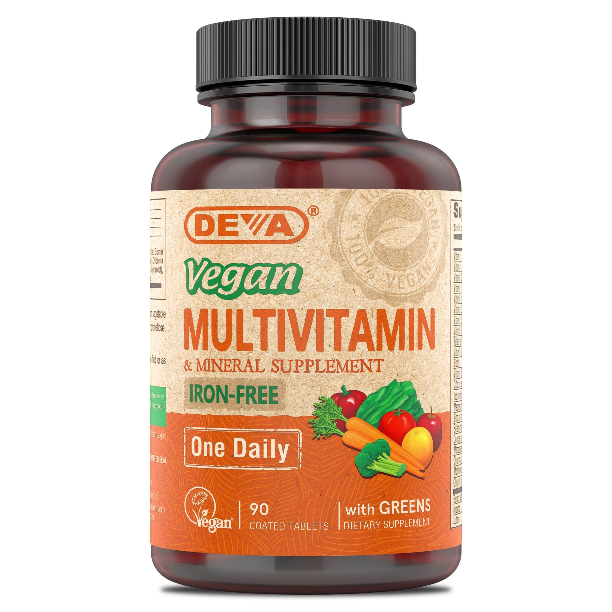 DEVA Vegan Iron-Free Multivitamin & Mineral Supplement Caplet, 90