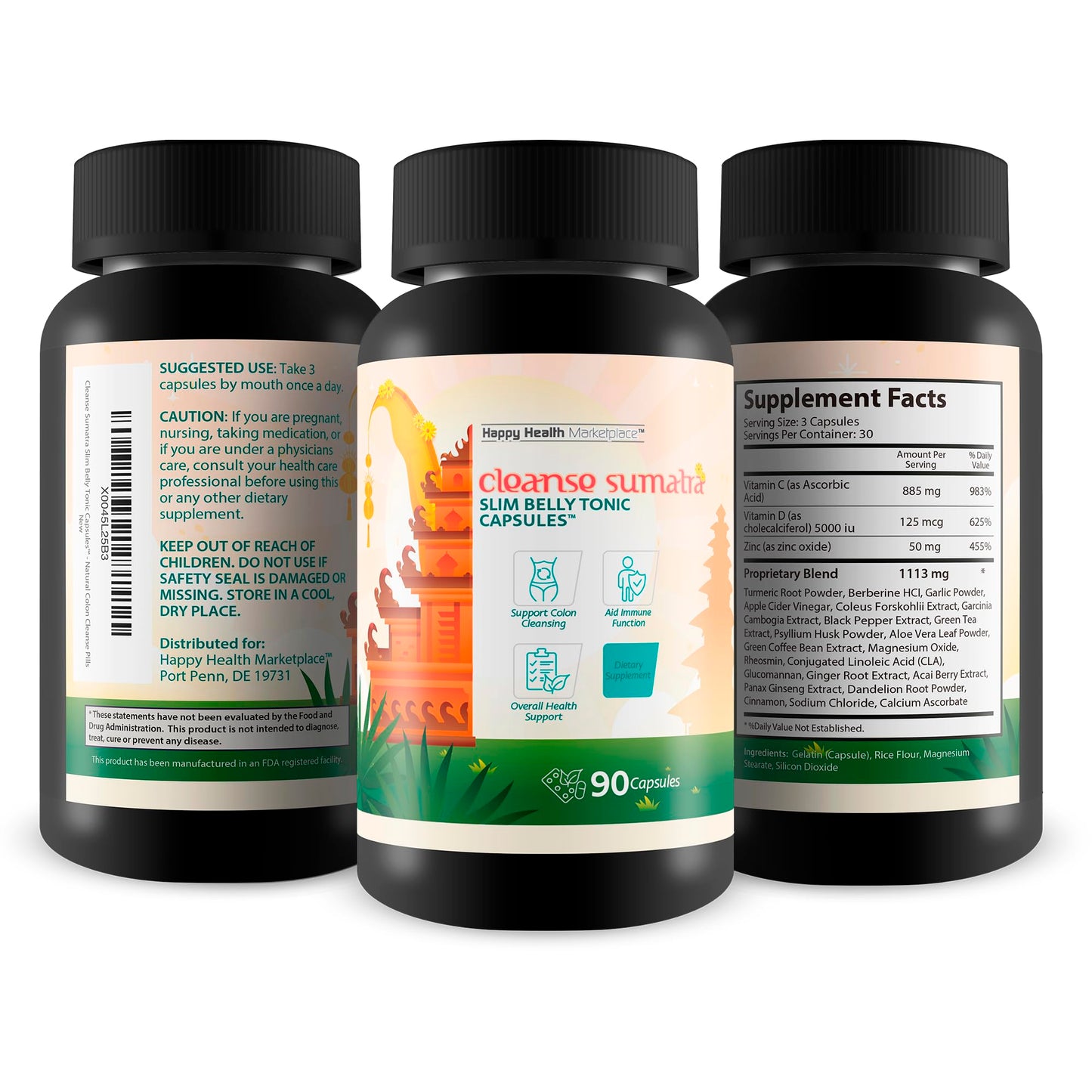 Happy Health Marketplace Cleanse Sumatra Slim Belly Tonic Capsules, 90 Count