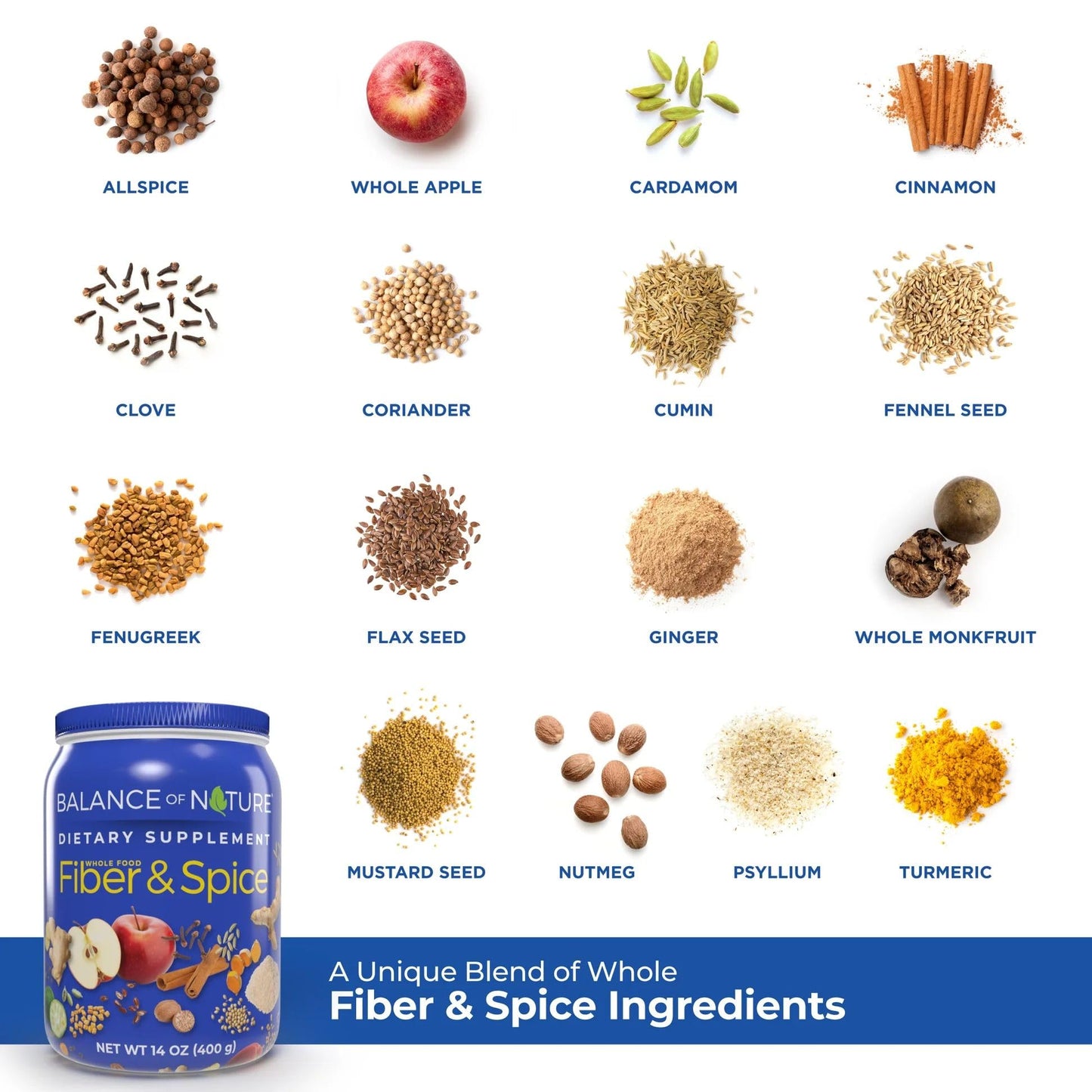 Balance of Nature Fiber & Spice, Psyllium, Flax & Turmeric Powder, 14 oz