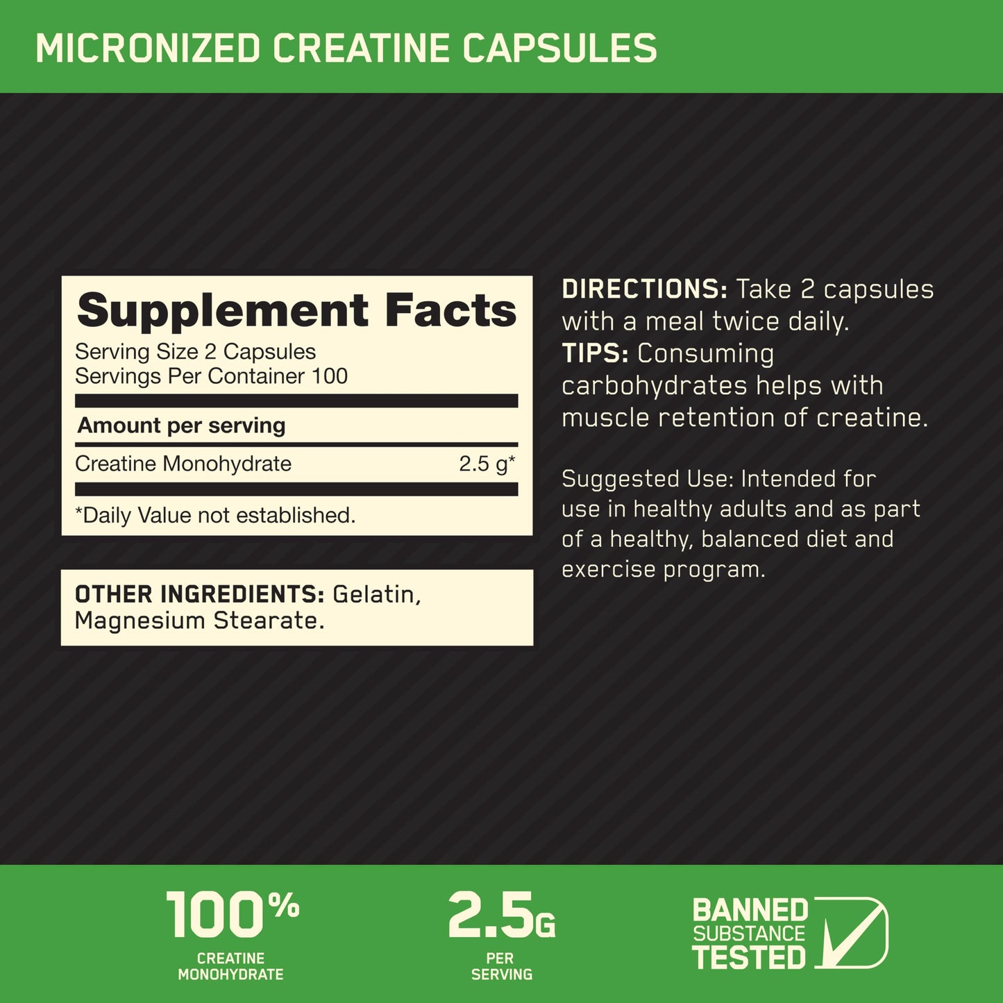 Optimum Nutrition Micronized Creatine Monohydrate Capsules, 200 Count