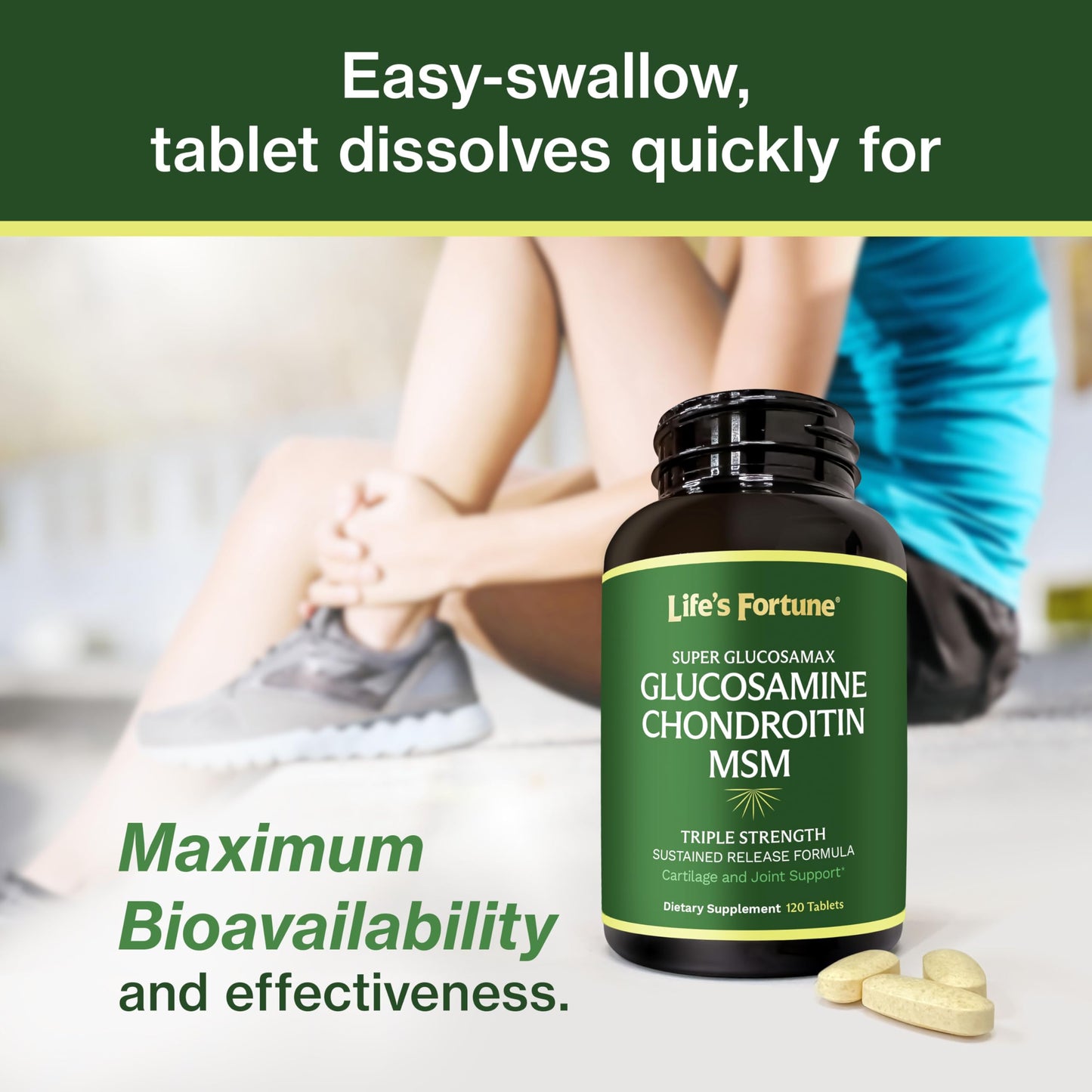 Life's Fortune Glucosamax Triple Strength Glucosamine, Chondroitin & MSM with Vitamin C Capsule, 120 Count