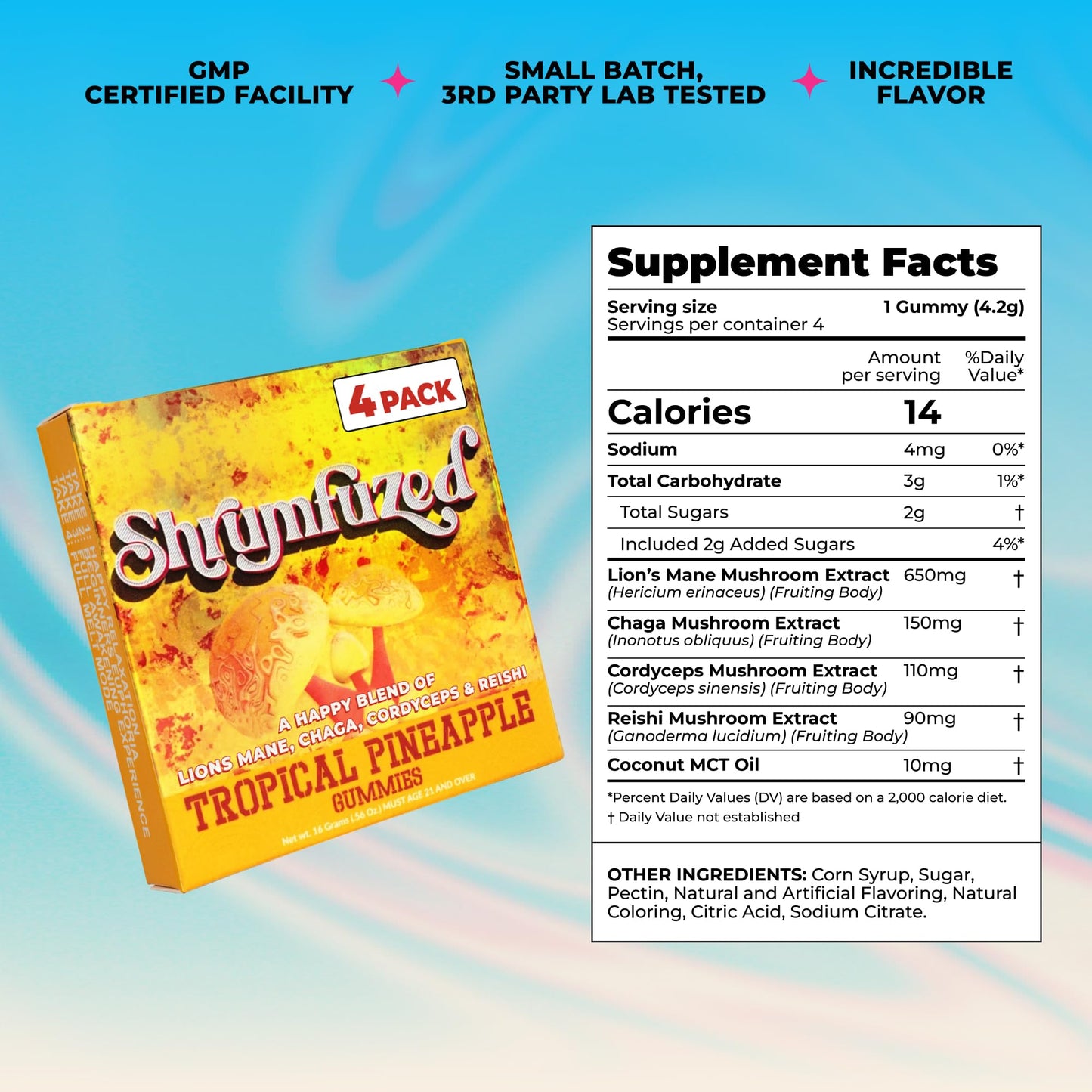 Shrumfuzed Mushroom Gummies Tropical Pineapple, 4 Count