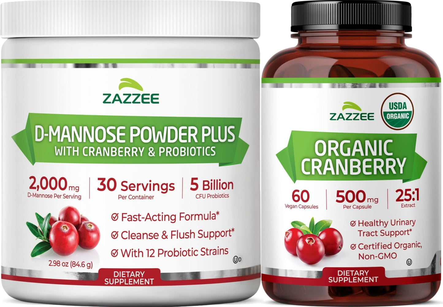 Zazzee Urinary Tract Cleanse Bundle Cranberry D Mannose Capsules