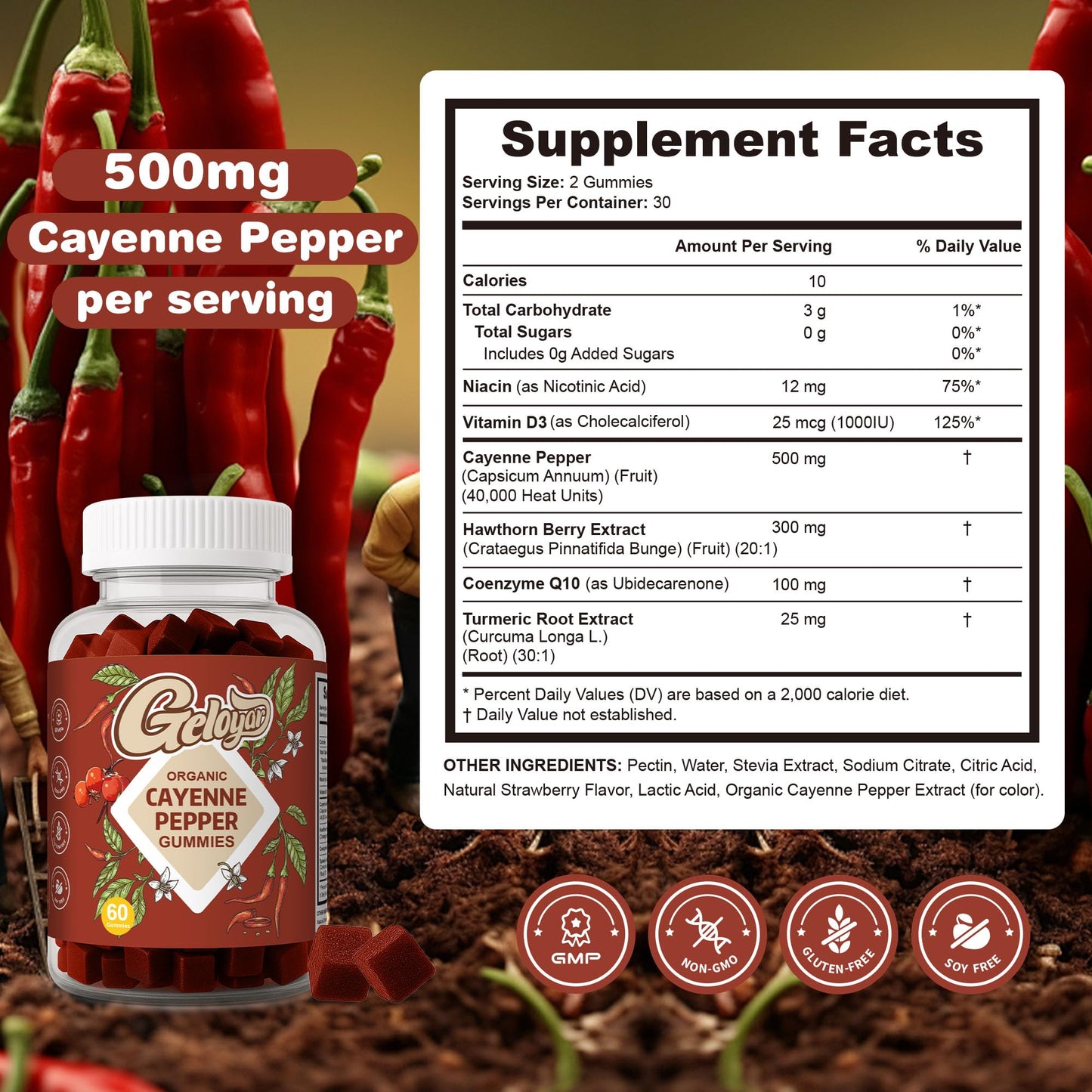 Geloyar Cayenne Pepper Supplements Gummies, 60 Count
