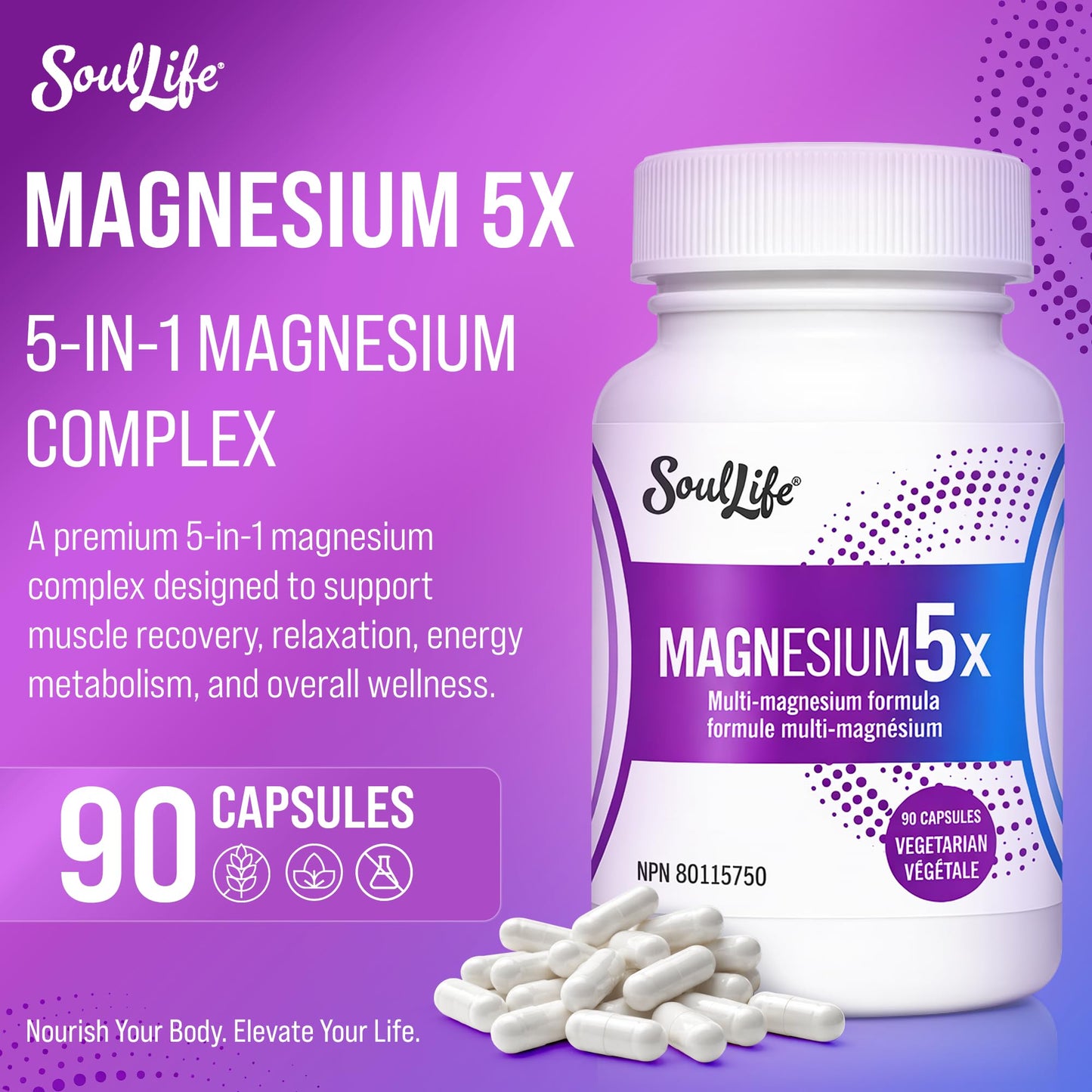 SoulLife Magnesium5X 5-in-1 Magnesium Complex Capsule, 90 Count