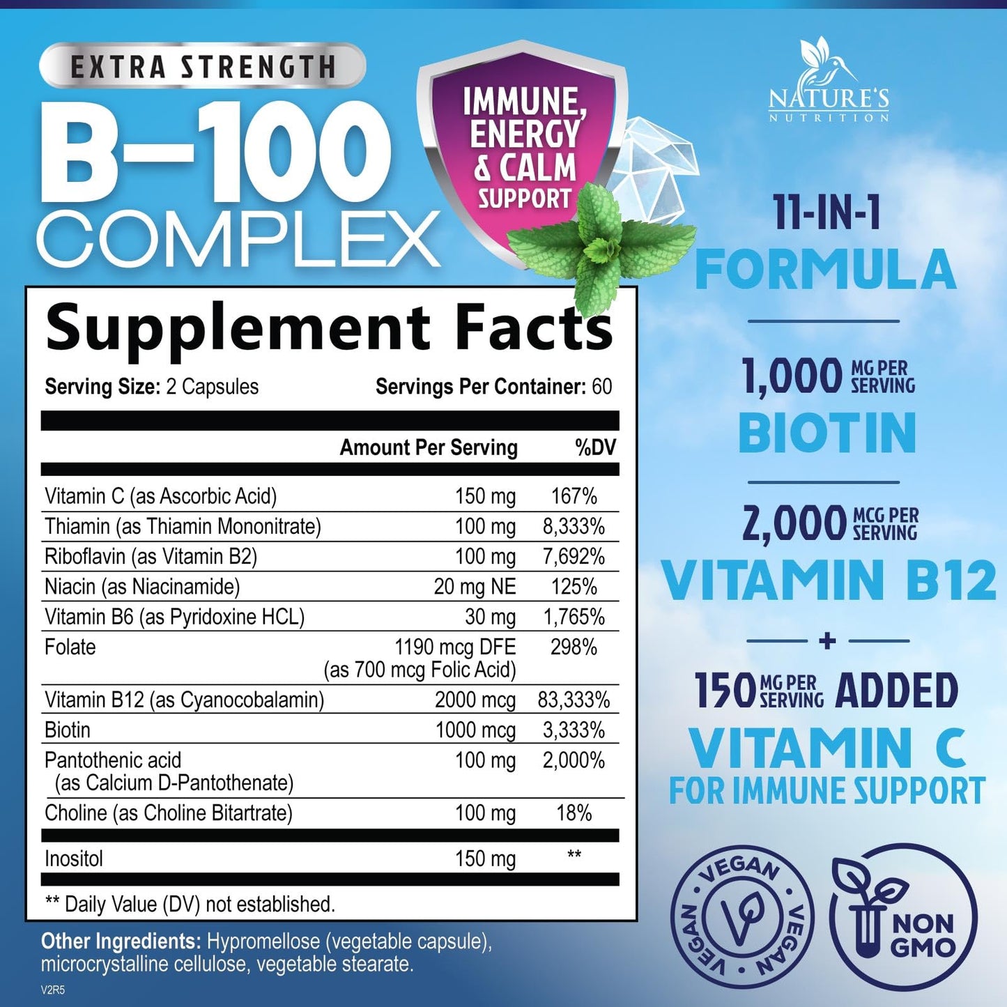Nature's Nutrition B Complex Vitamins Capsule, 120 Capsules
