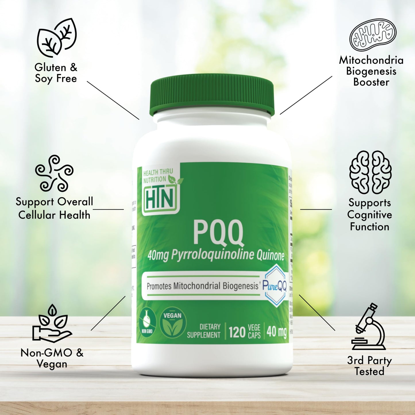 Health Thru Nutrition PQQ (Pyrroloquinoline Quinone) 40 mg Capsules 120 Count