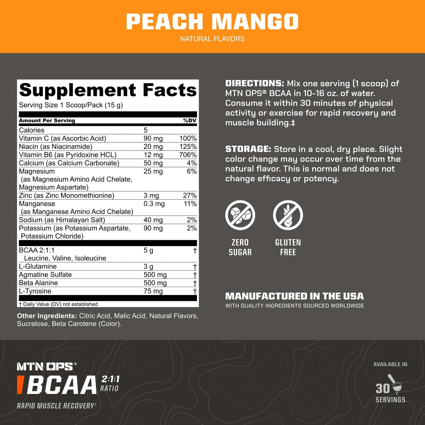 MTN OPS BCAA Powder 2:1:1 Amino Acids Supplement, 13.7 oz