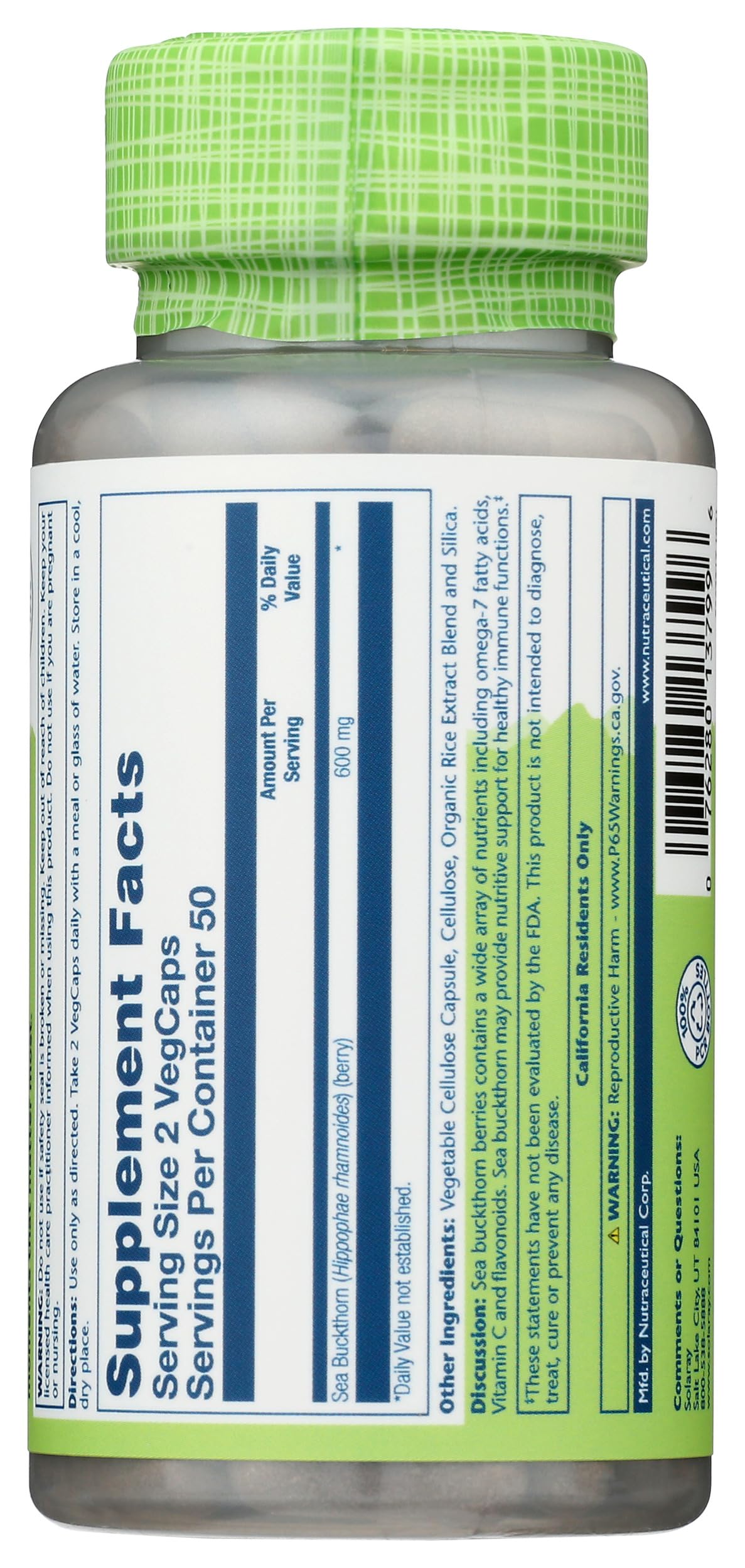 SOLARAY Sea Buckthorn Berry Capsule 600mg, 100 Count