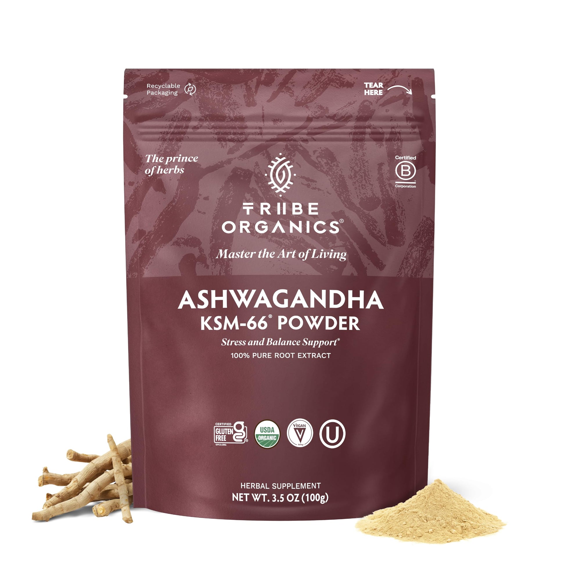 TRIBE ORGANICS KSM-66 Ashwagandha Root Extract Powder 3.53 Ounce