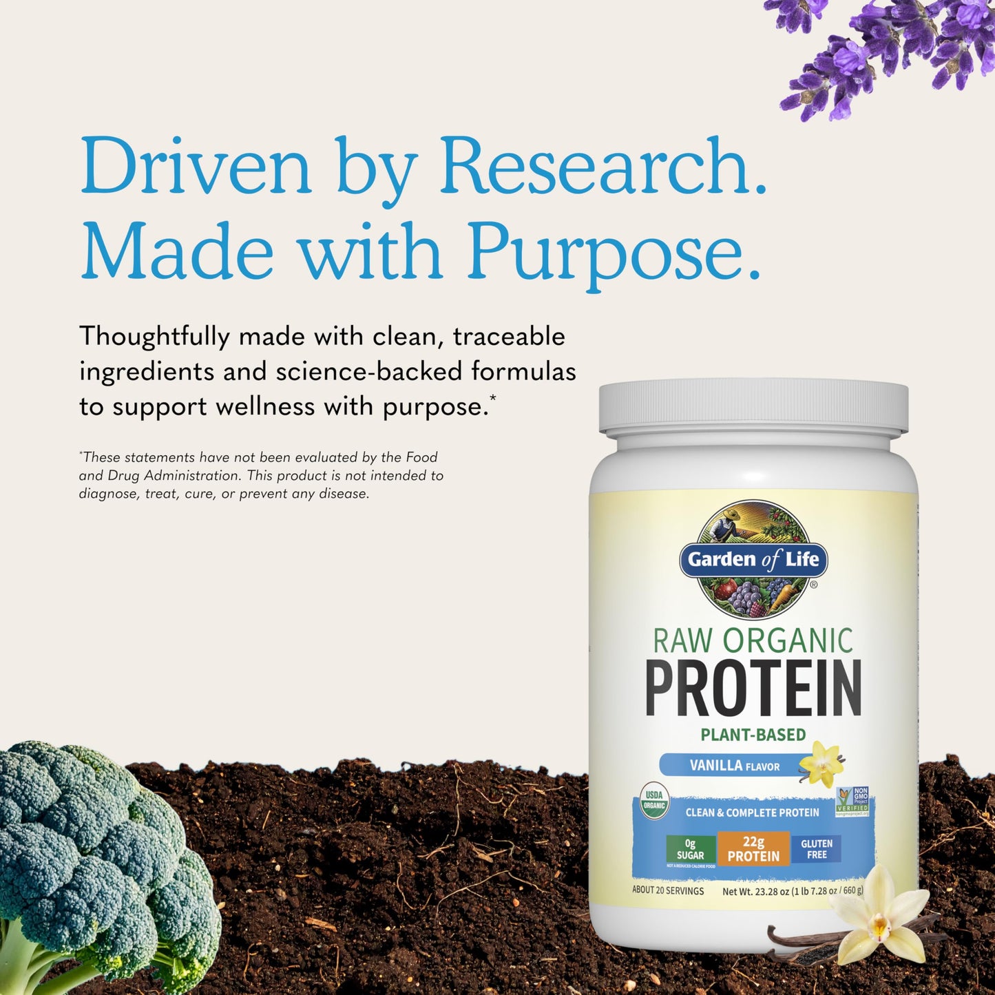 Garden of Life Vegan Protein Powder Vanilla, Probiotics & Digestive Enzymes, Gluten & Lactose Free, 1.37 lb