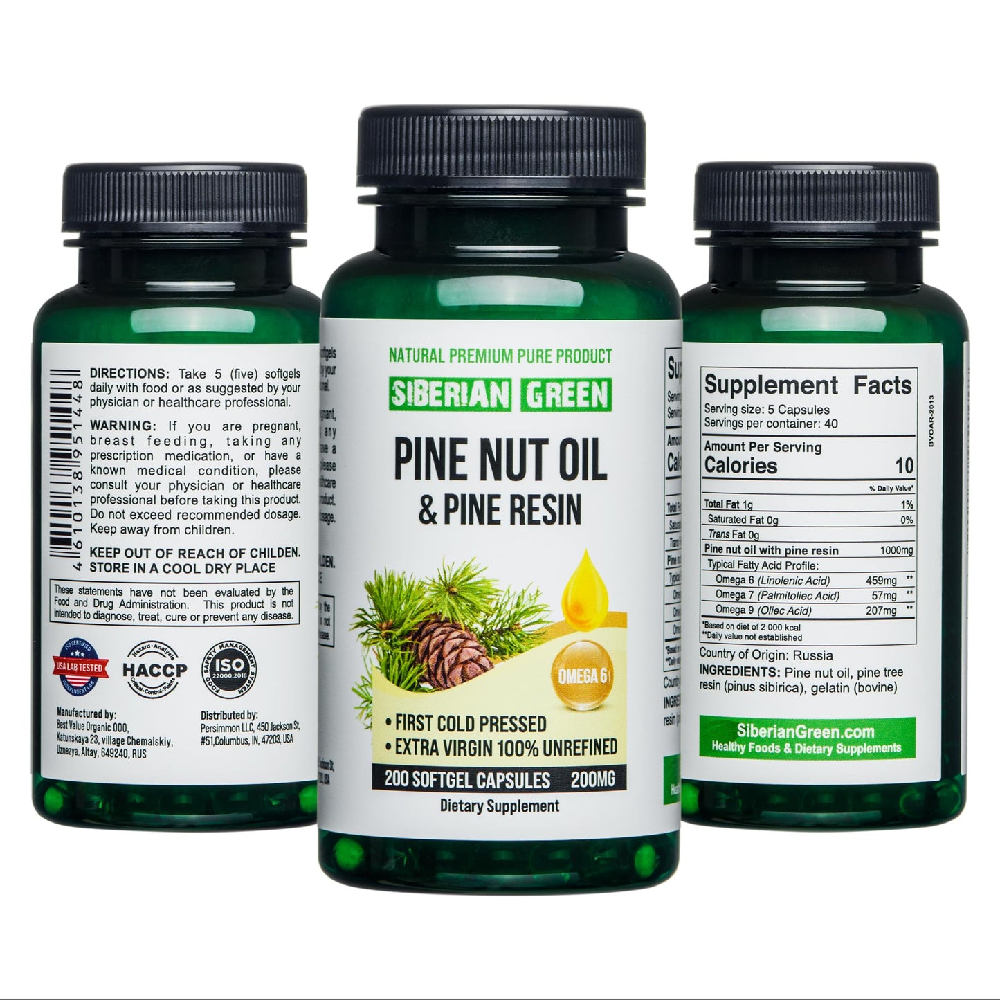 Siberian Green Pine Nut Oil with Pine Resin Softgels 200